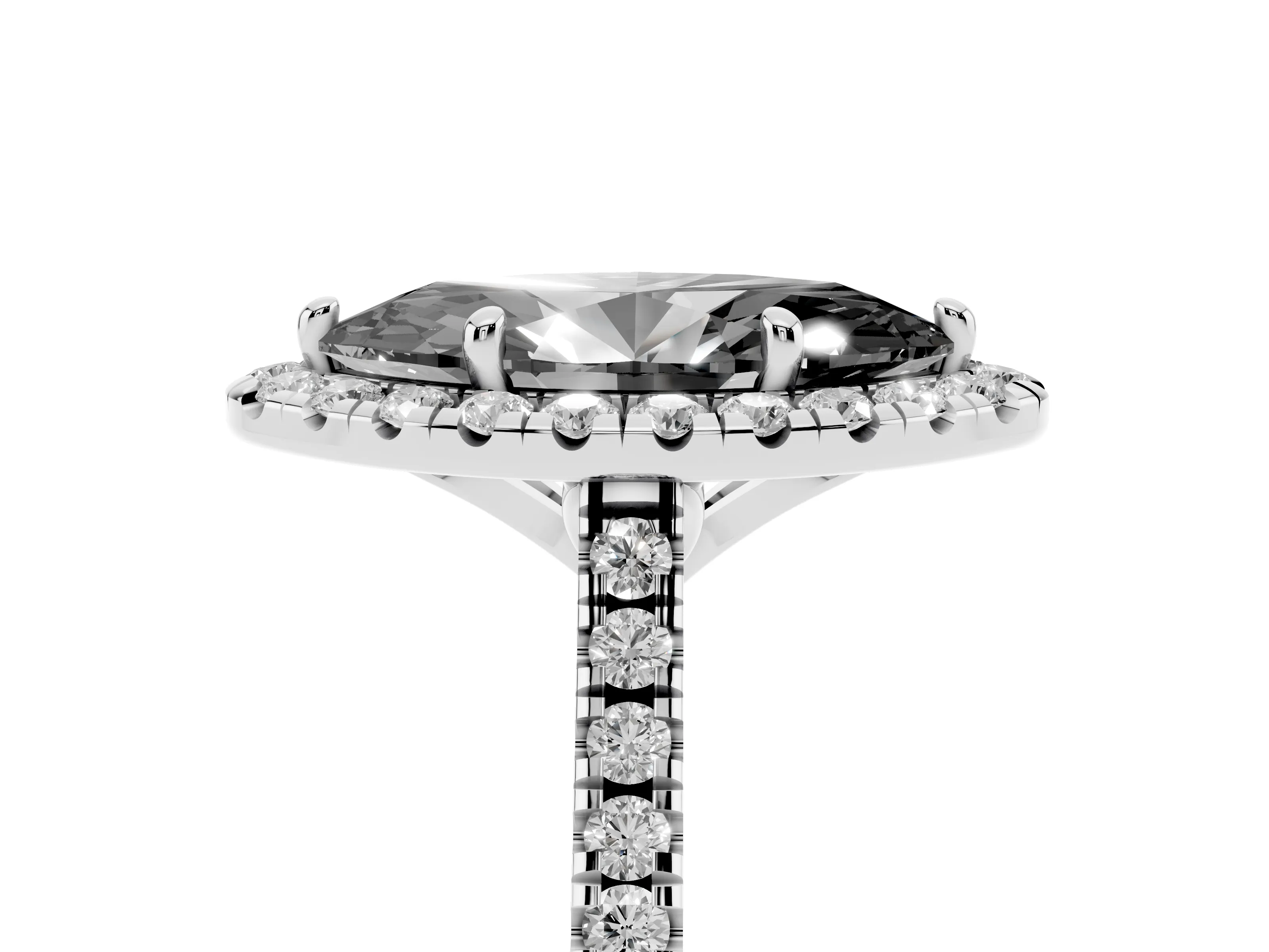 Fancy Black Marquise Cut Diamond Cushion Halo Ring Set in White gold with Pavé Band