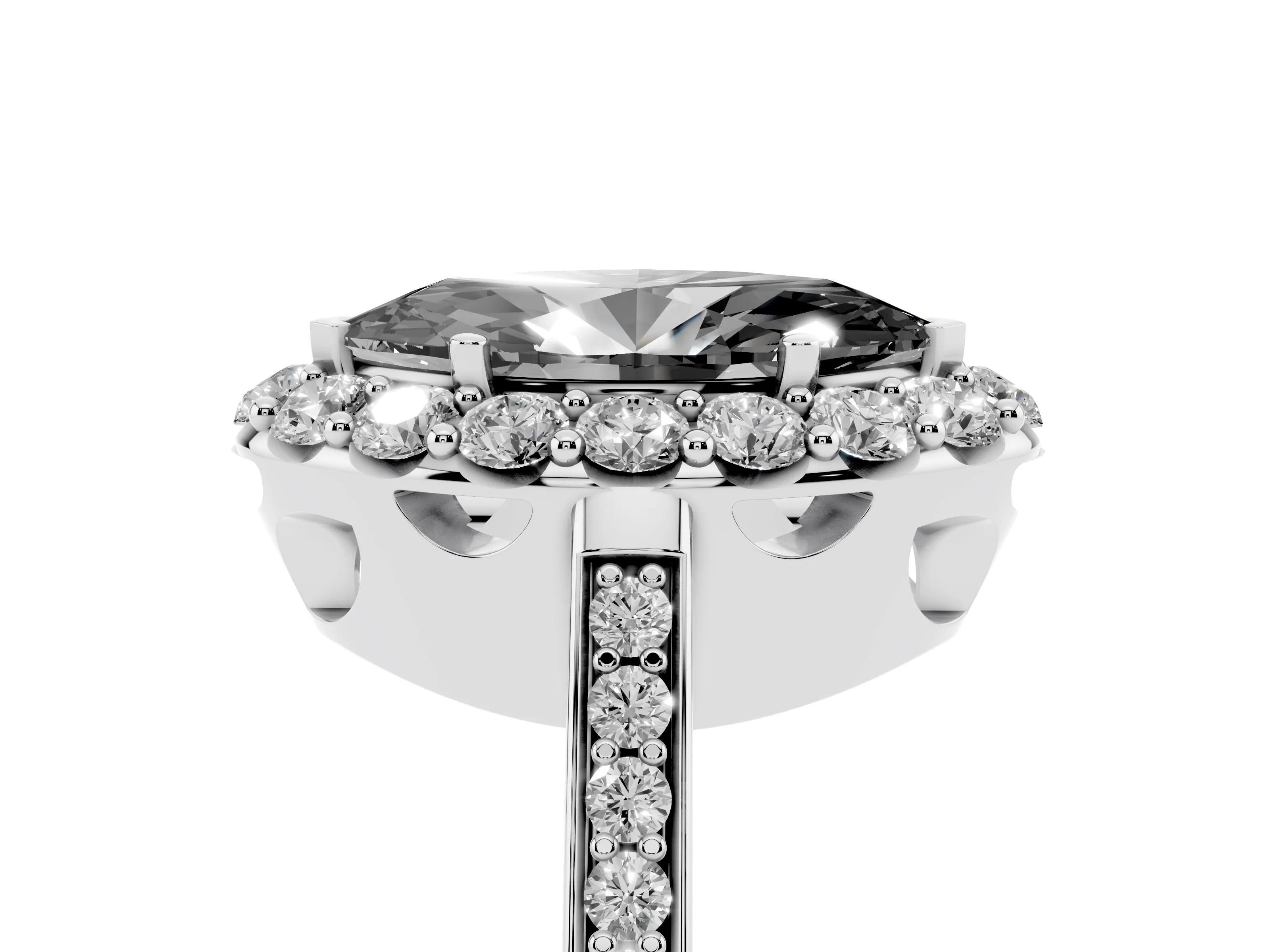 Fancy Black Marquise Cut Diamond Floral Halo Ring Set in Silver with Pavé Band and Prong Setting