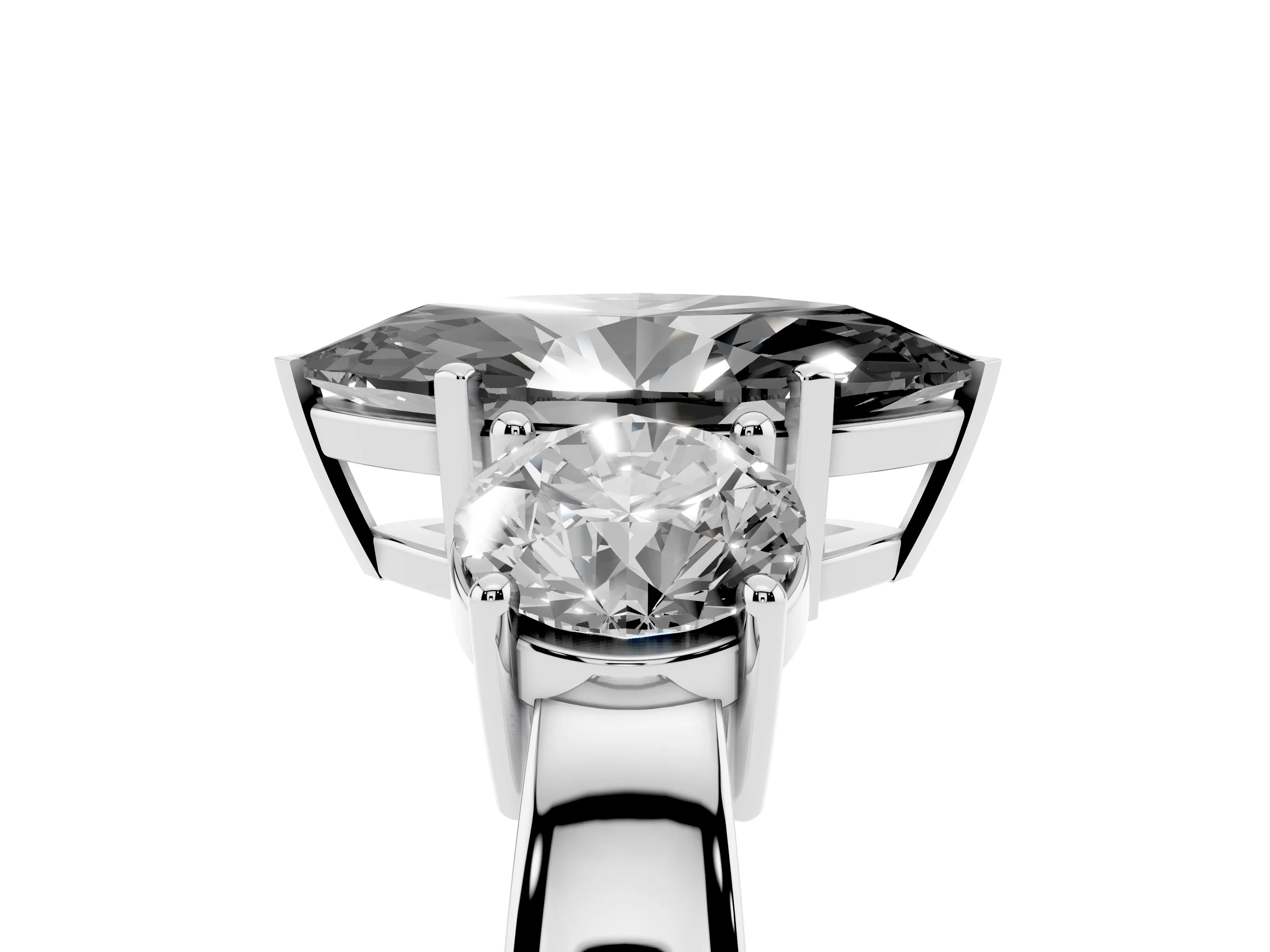 Fancy Black Marquise Cut Diamond Three-Stone Ring Set in Silver with Round Side Stones and Classic Band