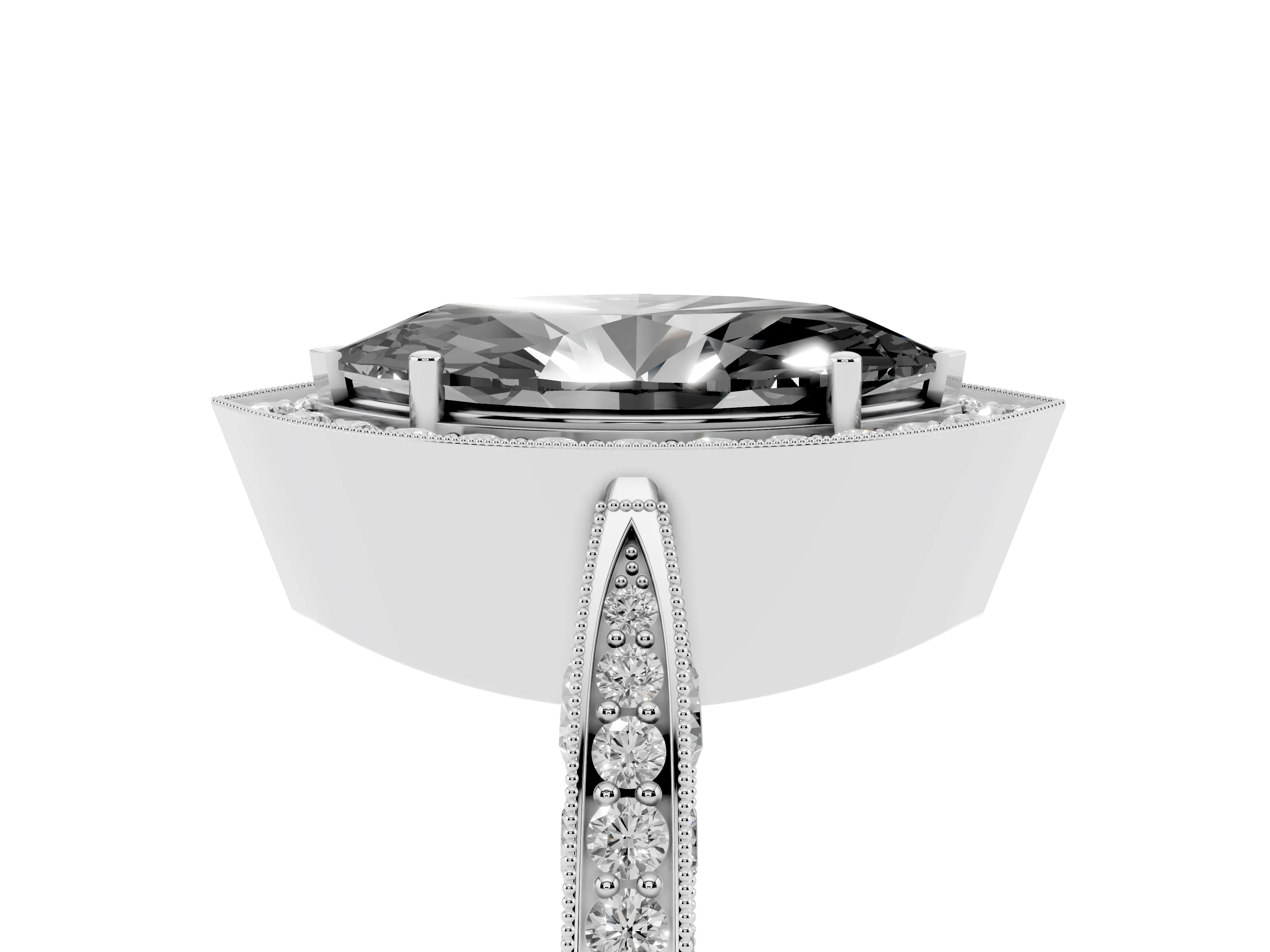Fancy Black Marquise Cut Diamond Halo Engagement Ring Set in Silver with Accent Split Shank Band