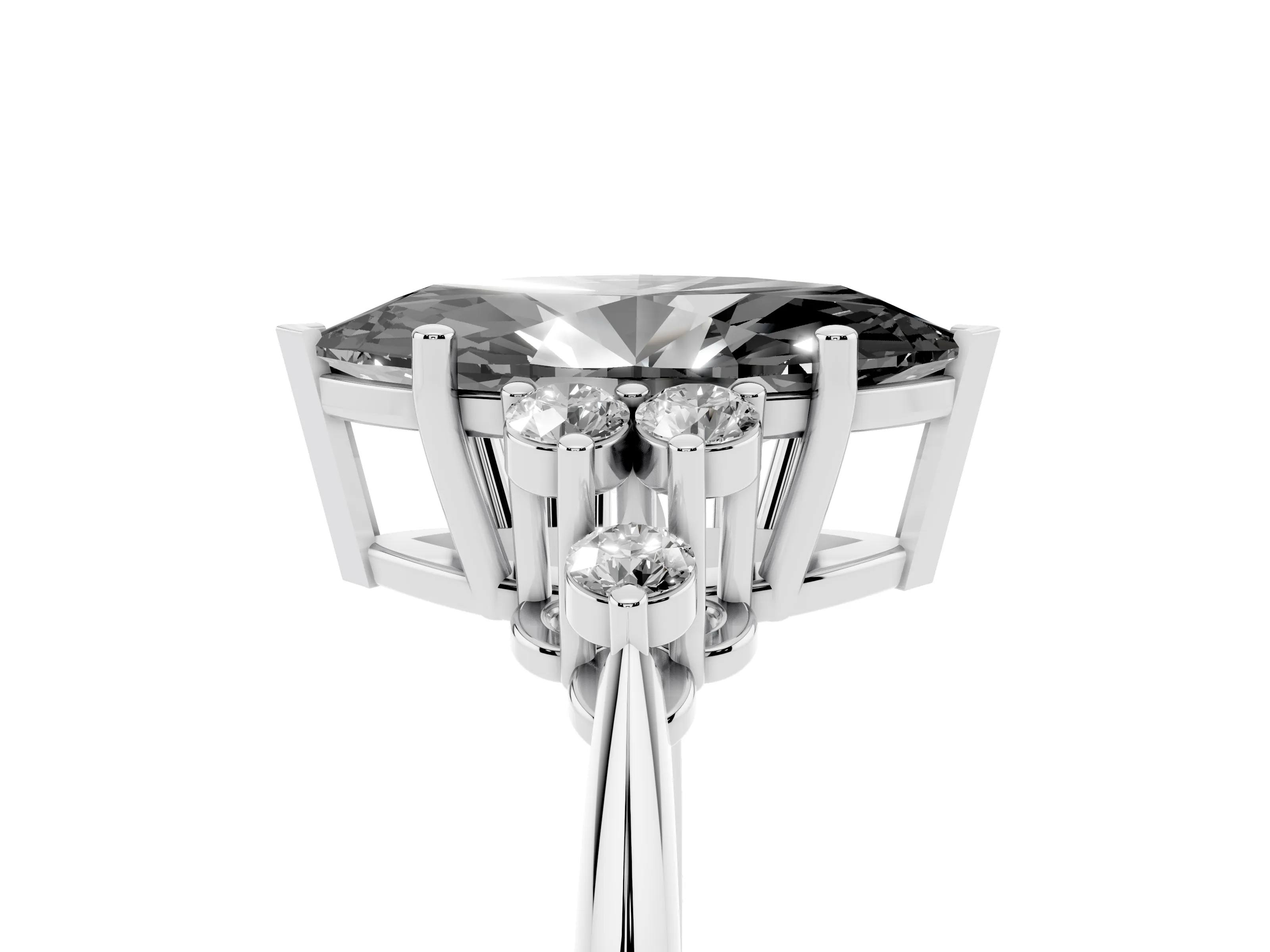 Fancy Black Marquise Cut Diamond Cluster Ring Set in Silver with Plain Band and Prong Setting