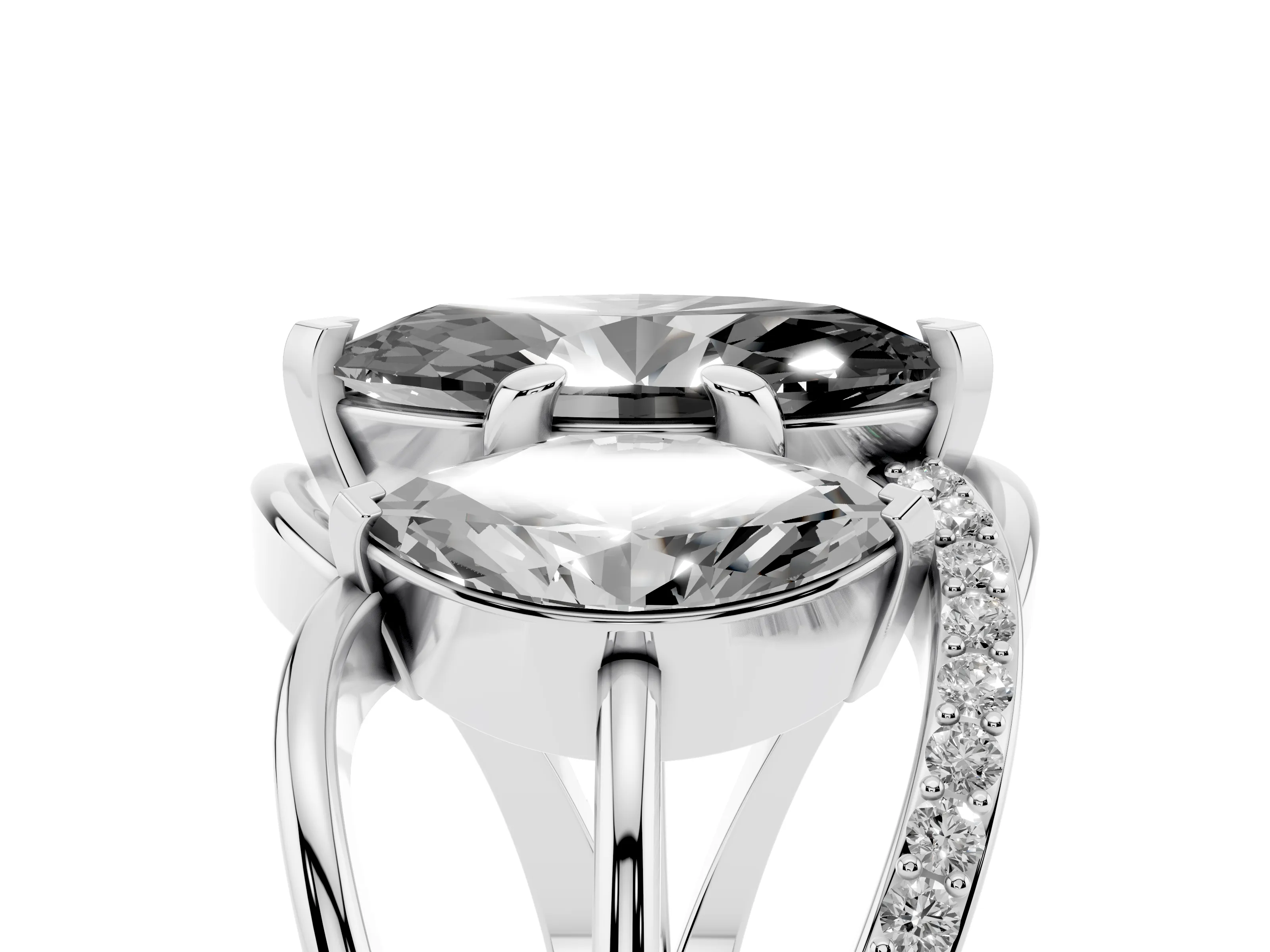Fancy Black Marquise Cut Diamond Three-Stone Ring Set in Platinum with Split Shank and Prong Setting