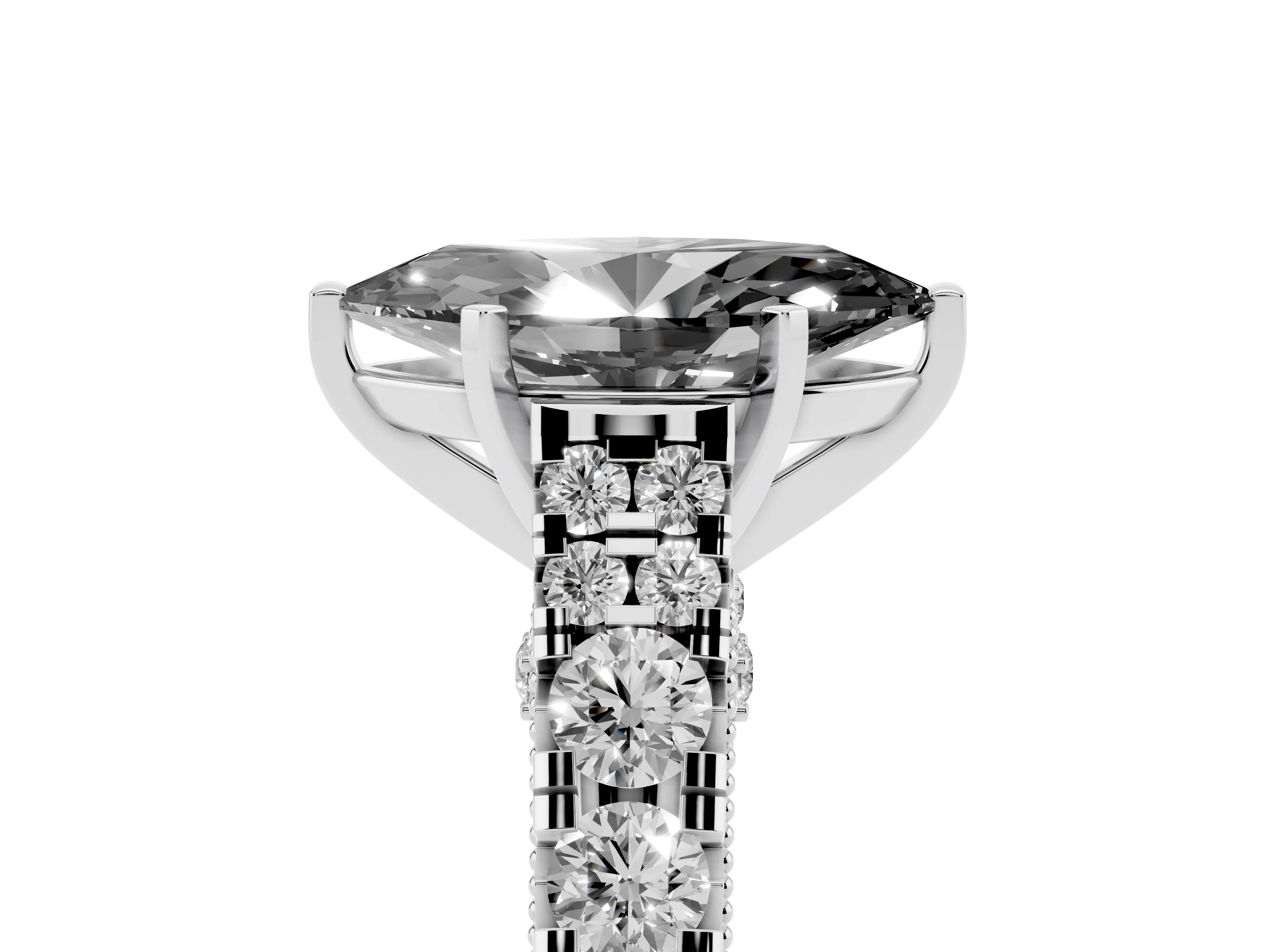 Fancy Black Marquise Cut Diamond Classic Solitaire Ring Set in Silver with Pavé Band and Prong Setting