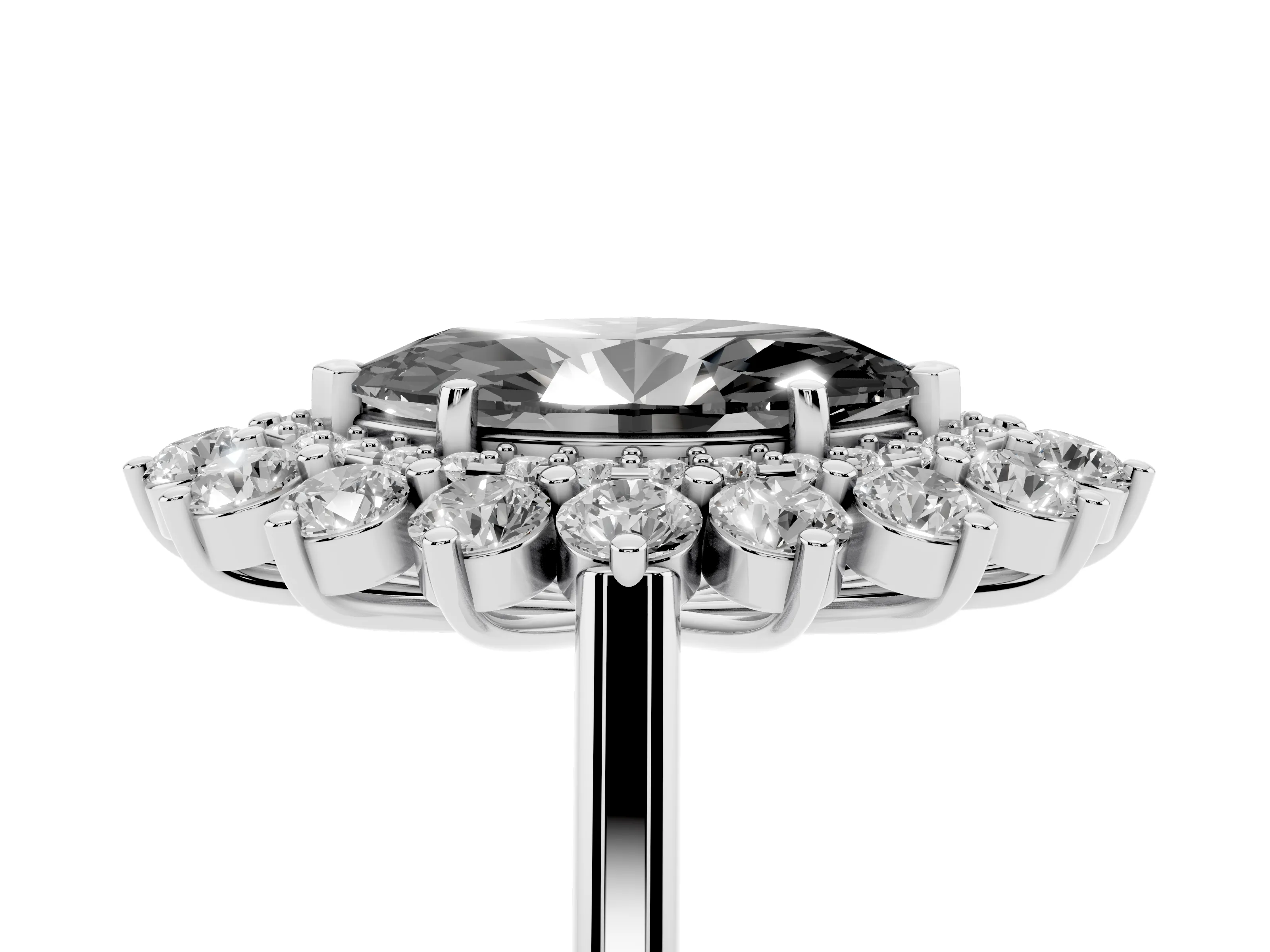 Fancy Black Marquise Cut Diamond Floral Double Halo Ring Set in Platinum with Round Petals