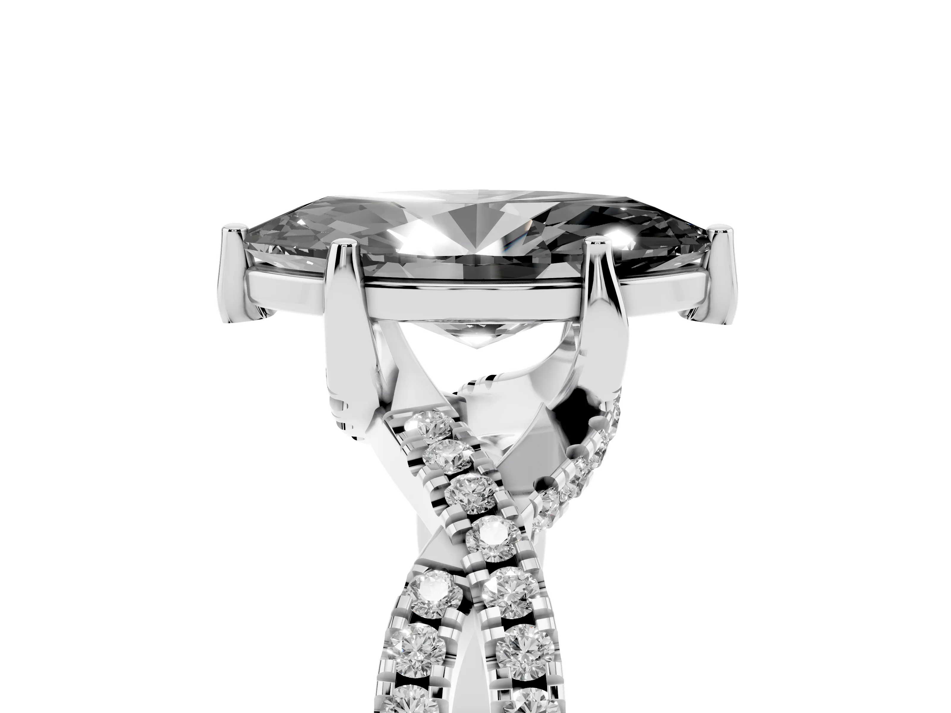 Fancy Black Marquise Cut Diamond Twist Pavé Solitaire Engagement Ring Set in White gold with Prong Setting