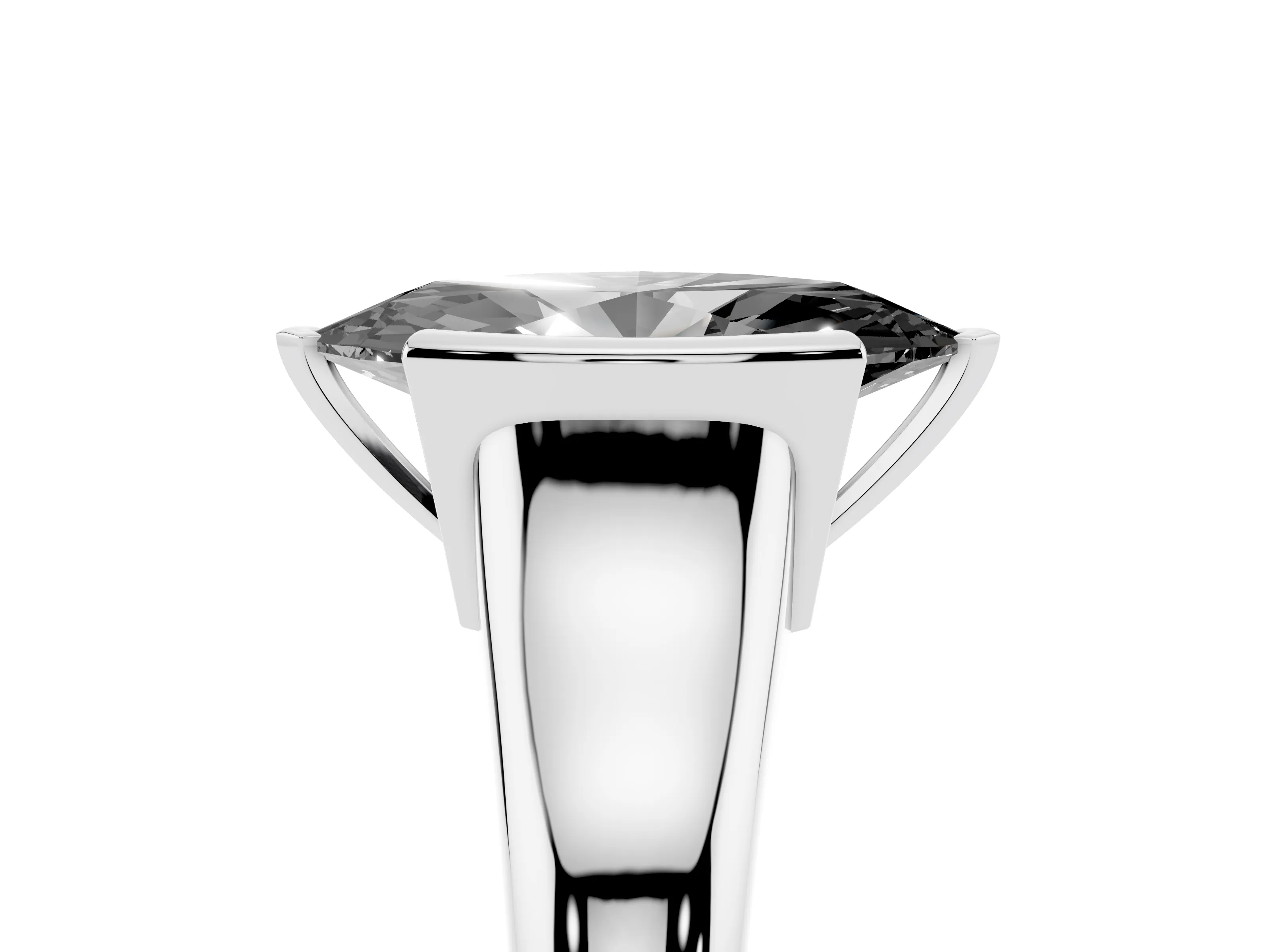 Fancy Black Marquise Cut Diamond Solitaire Tension Set Ring Set in Silver with Split Shank Band