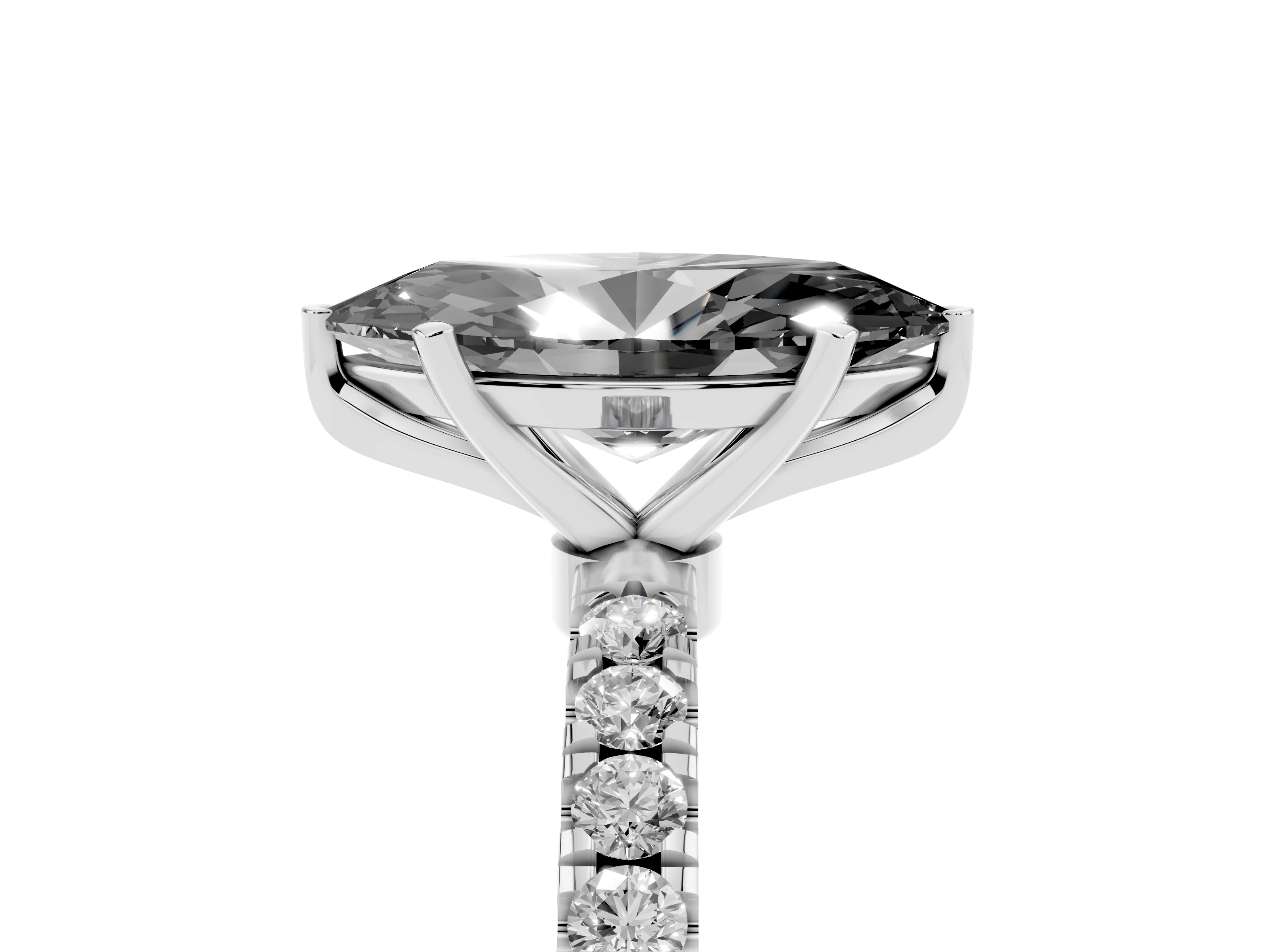 Fancy Black Marquise Cut Diamond Solitaire Ring Set in Silver with Pavé Accents and Prong Setting