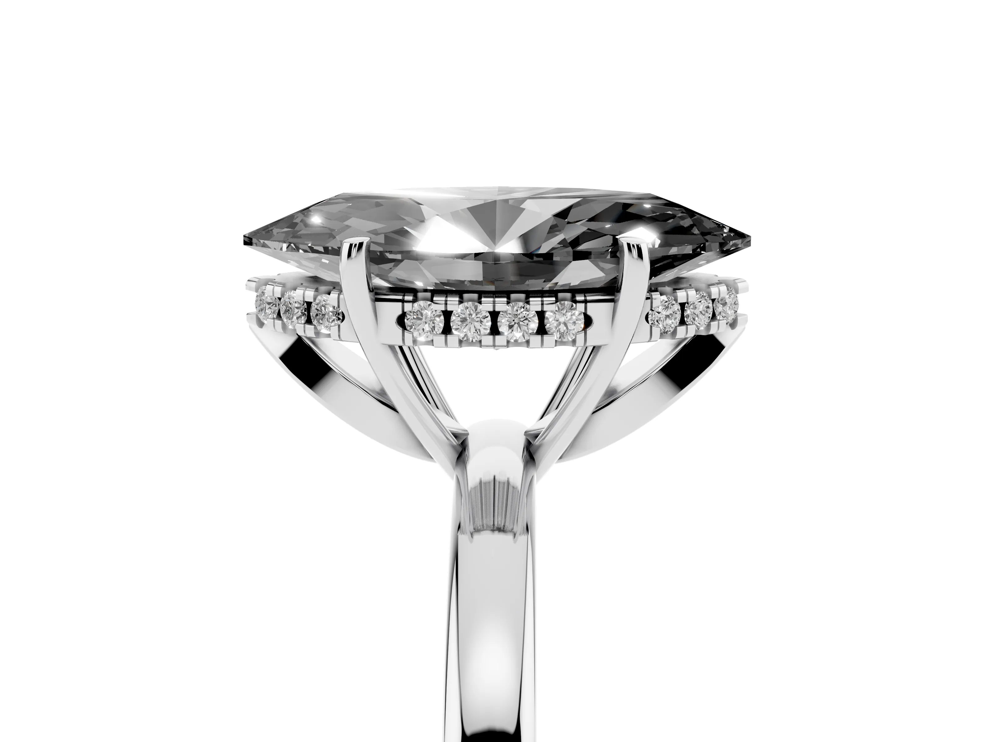 Fancy Black Marquise Cut Diamond Solitaire Ring Set in White gold with Plain Band and Prong Setting