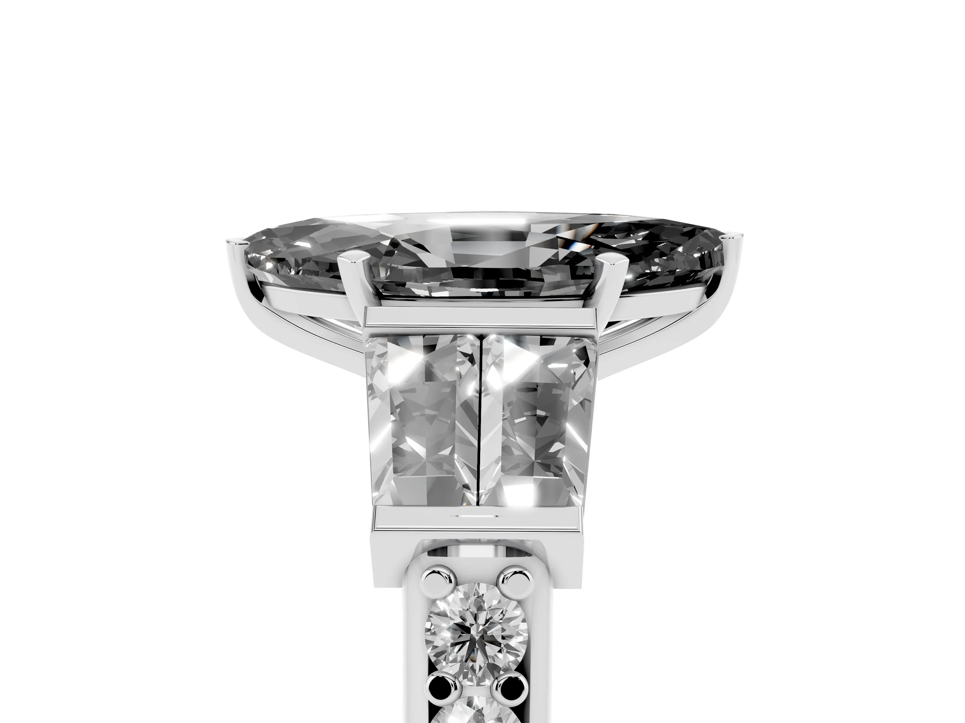 Fancy Black Marquise Cut Diamond Engagement Ring Set in Silver with Baguette Side Stones and Channel Set Band