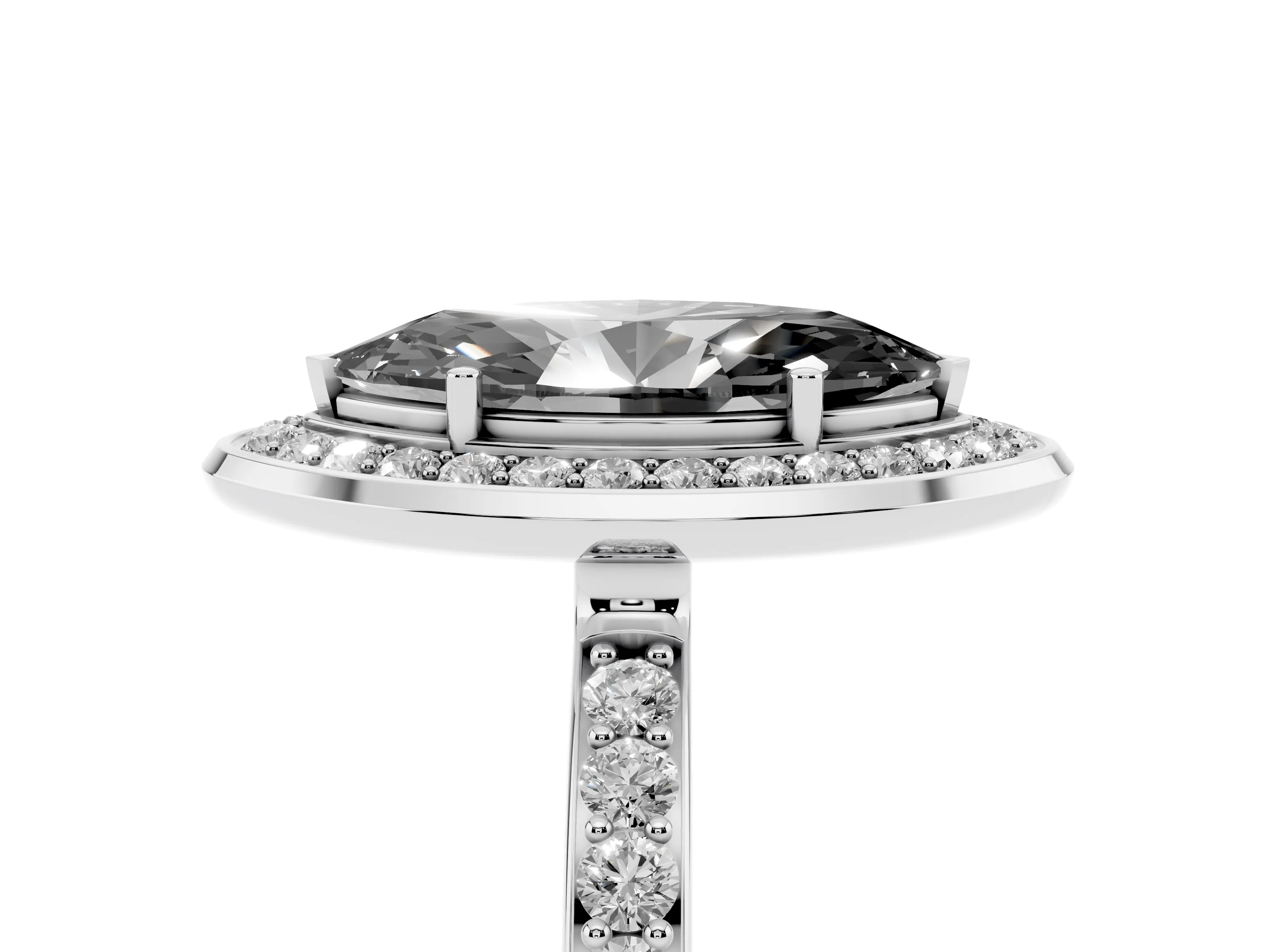 Fancy Black Marquise Cut Diamond Halo Ring Set in Silver with Bezel Frame and Pavé Band