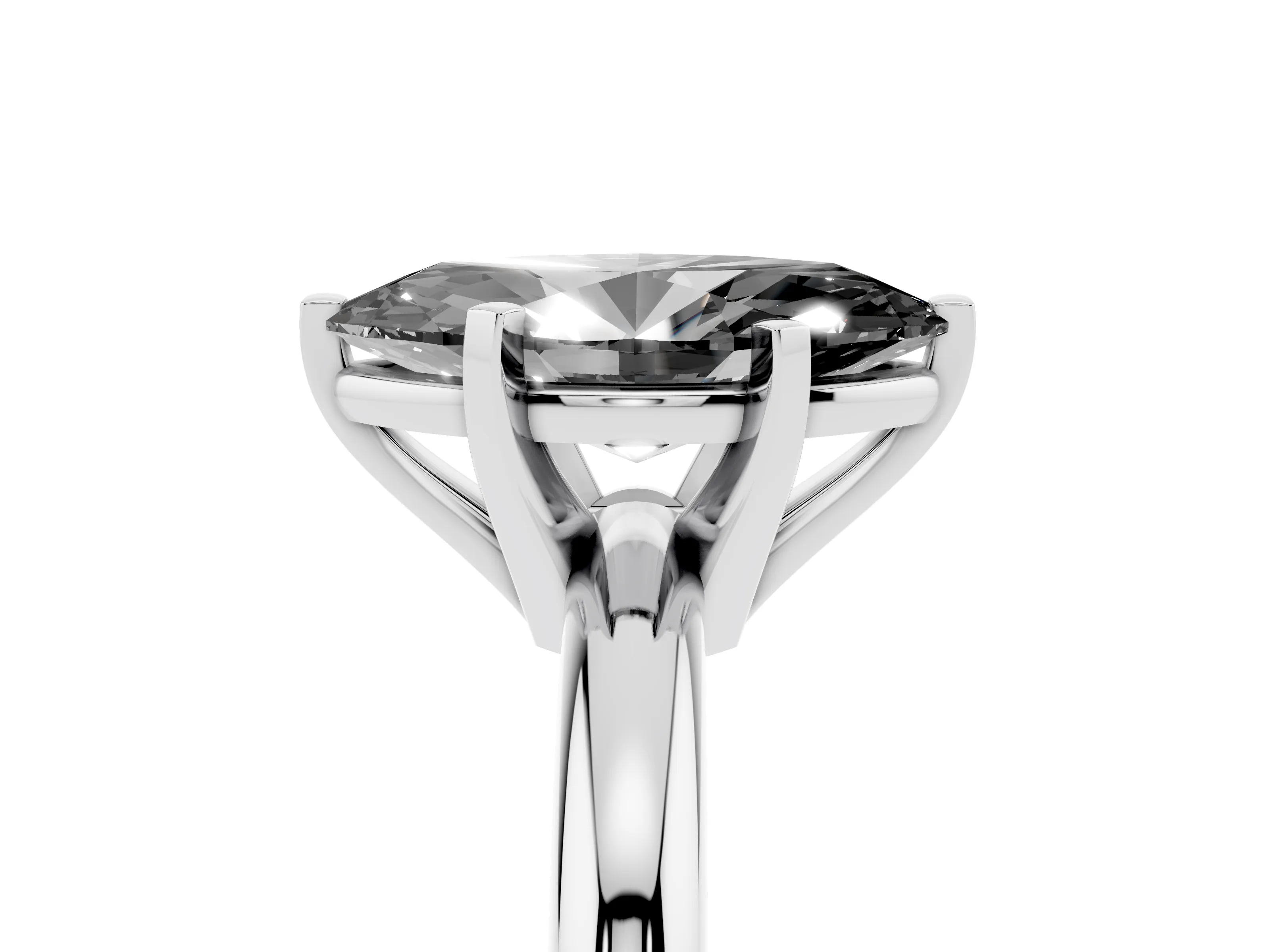 Fancy Black Marquise Cut Diamond Solitaire Engagement Ring Set in Platinum with Round Band and Prong Setting