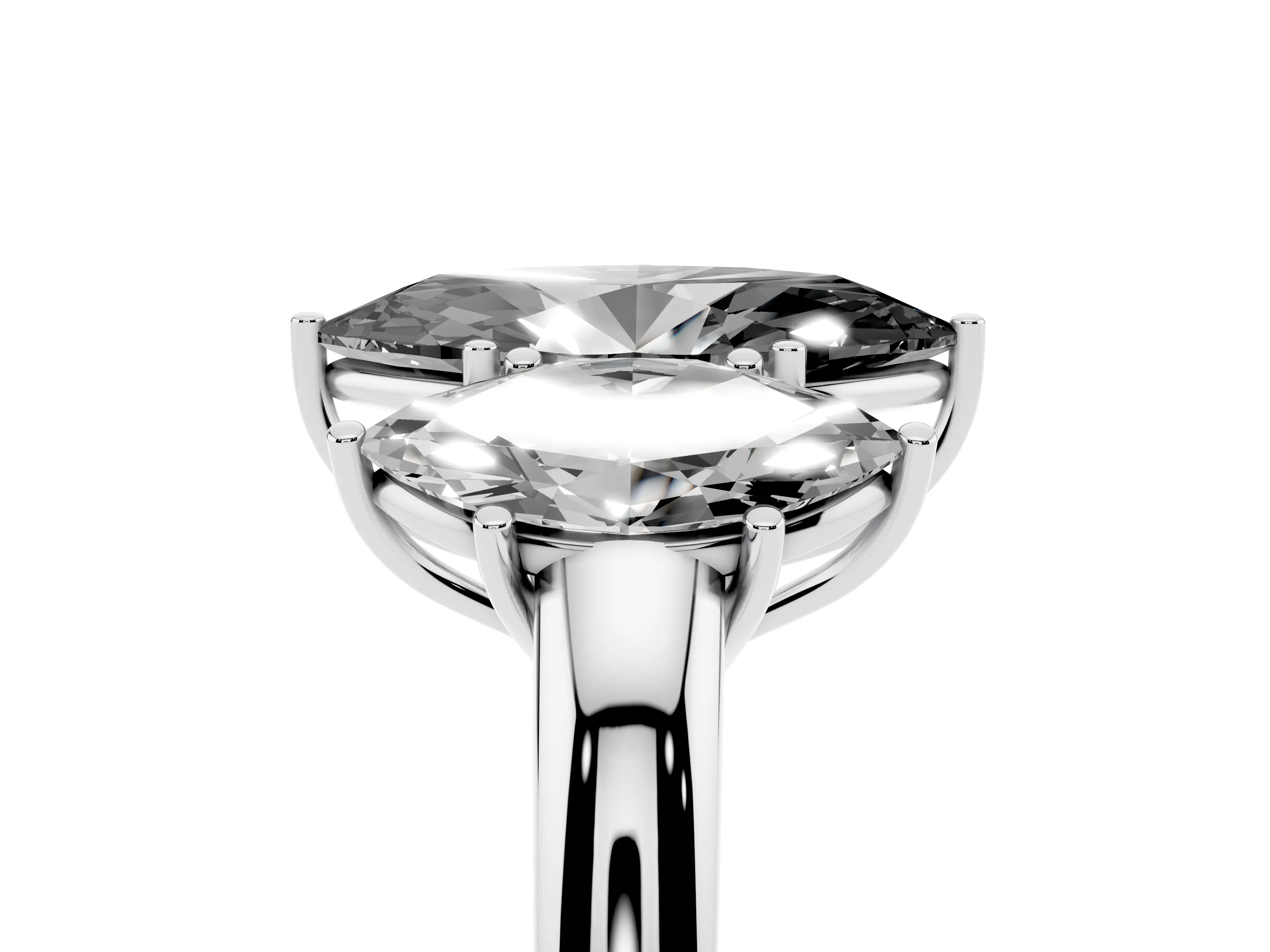 Fancy Black Marquise Cut Diamond Three-Stone Ring Set in White gold with Bold Center and Classic Band