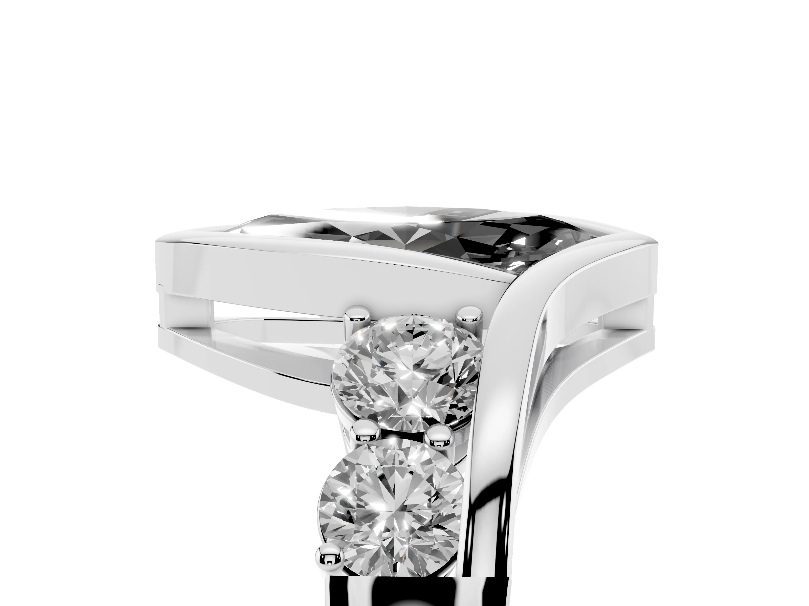 Fancy Black Marquise Cut Diamond Bezel Bypass Ring Set in Platinum with Round Accents