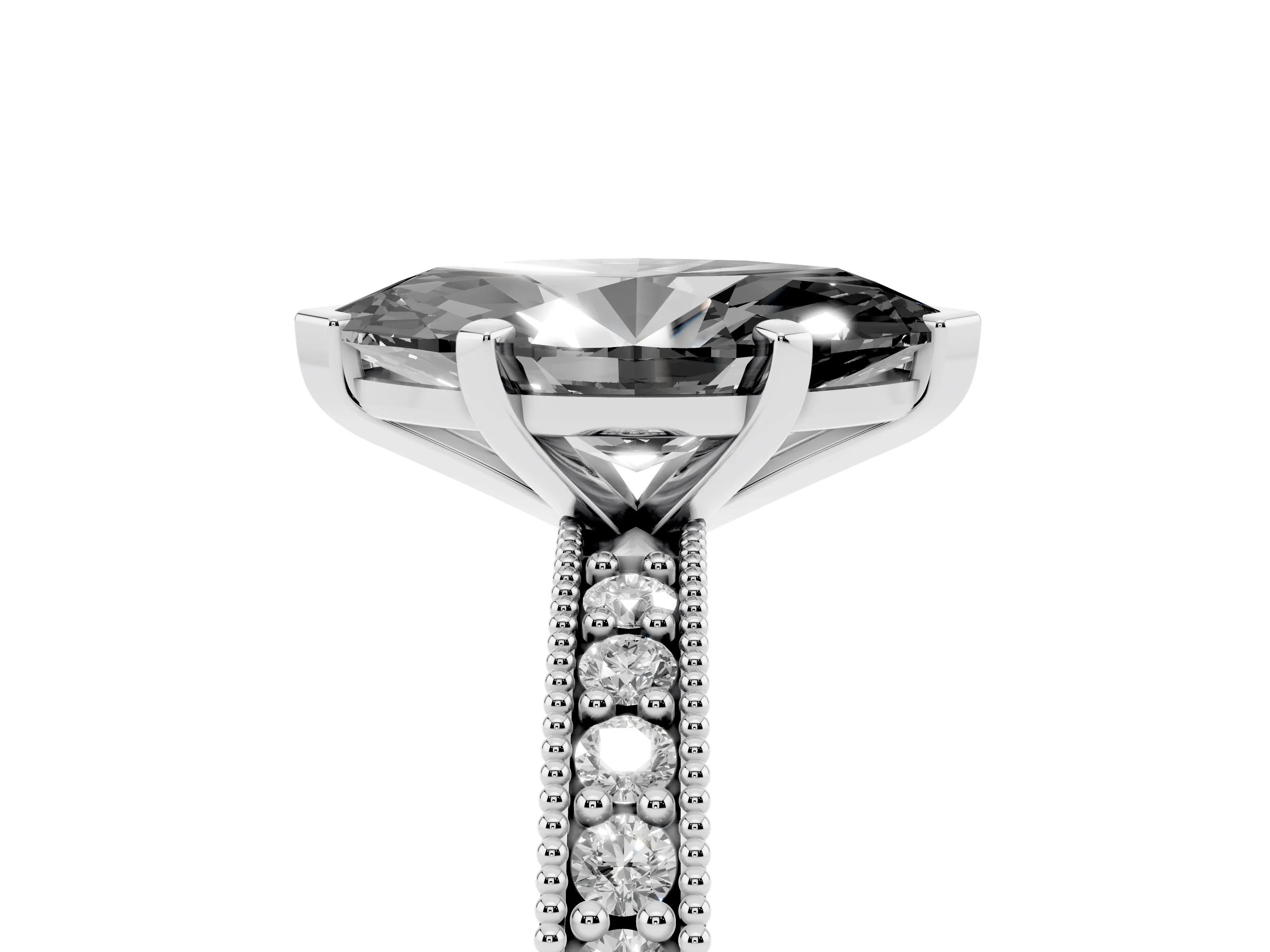 Fancy Black Marquise Cut Diamond Milgrain Pavé Engagement Ring Set in Silver with Prong Setting
