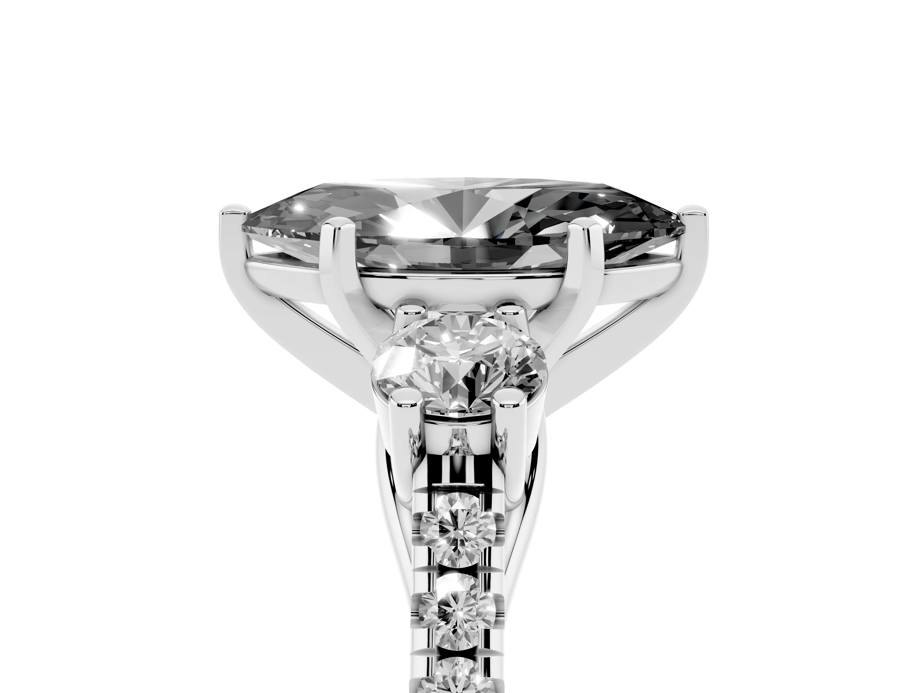 Fancy Black Three-Stone Marquise Cut Diamond Pavé Band Ring Set in Platinum with Prong-Set Trio