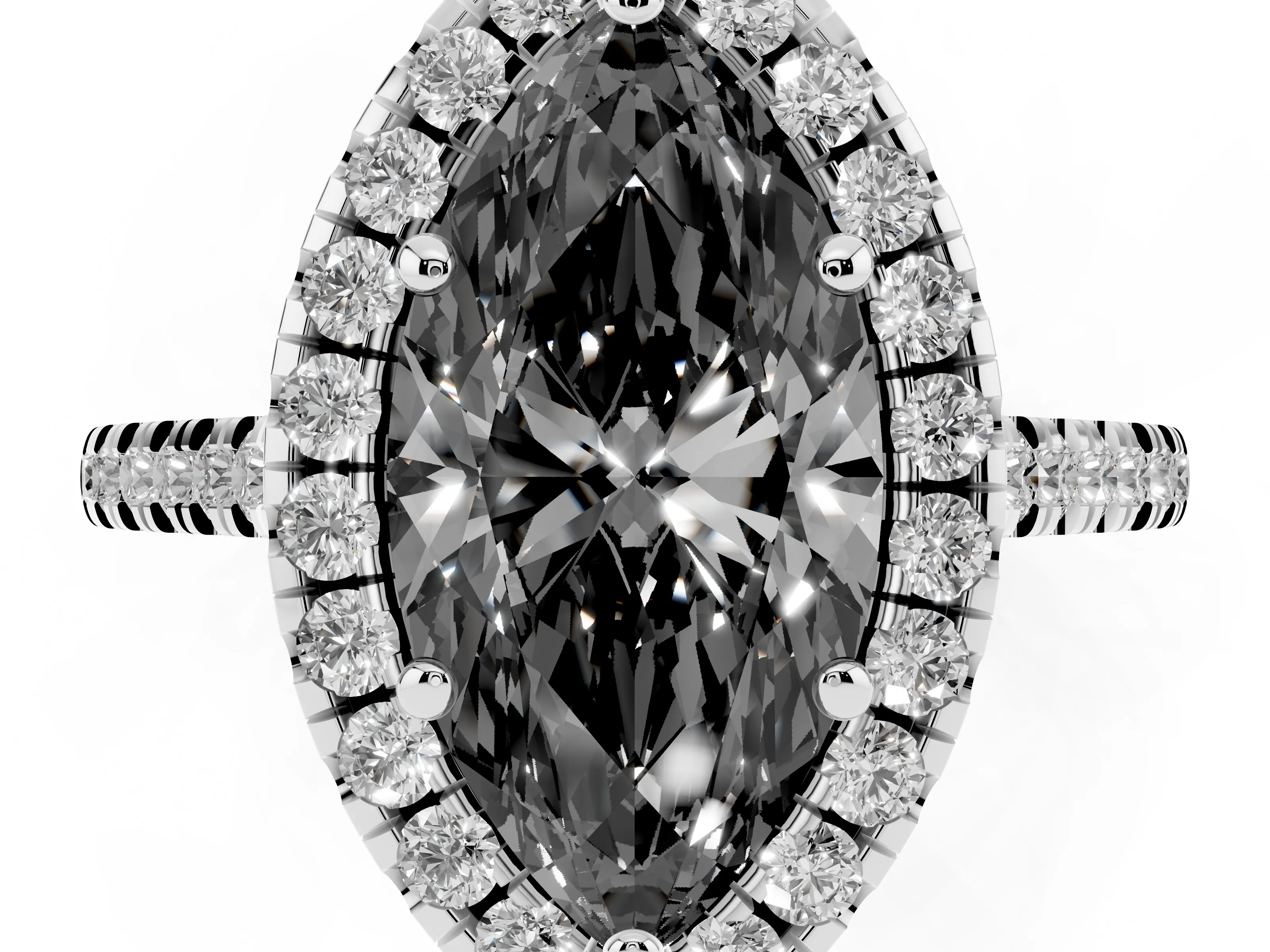 Fancy Black Marquise Cut Diamond Cushion Halo Ring Set in White gold with Pavé Band