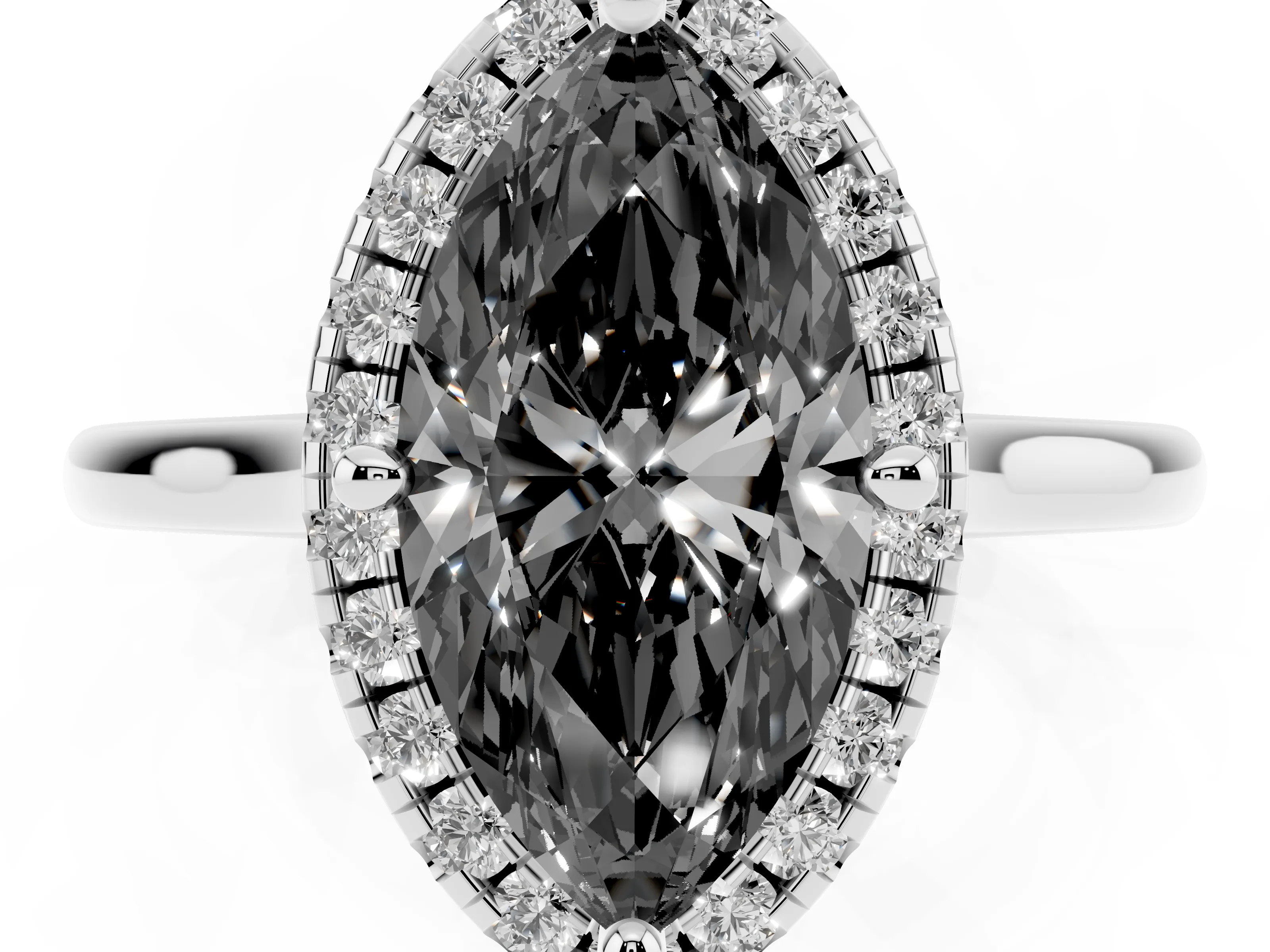 Fancy Black Marquise Cut Diamond Halo Engagement Ring Set in Silver with Pavé Band and Rising Shoulders