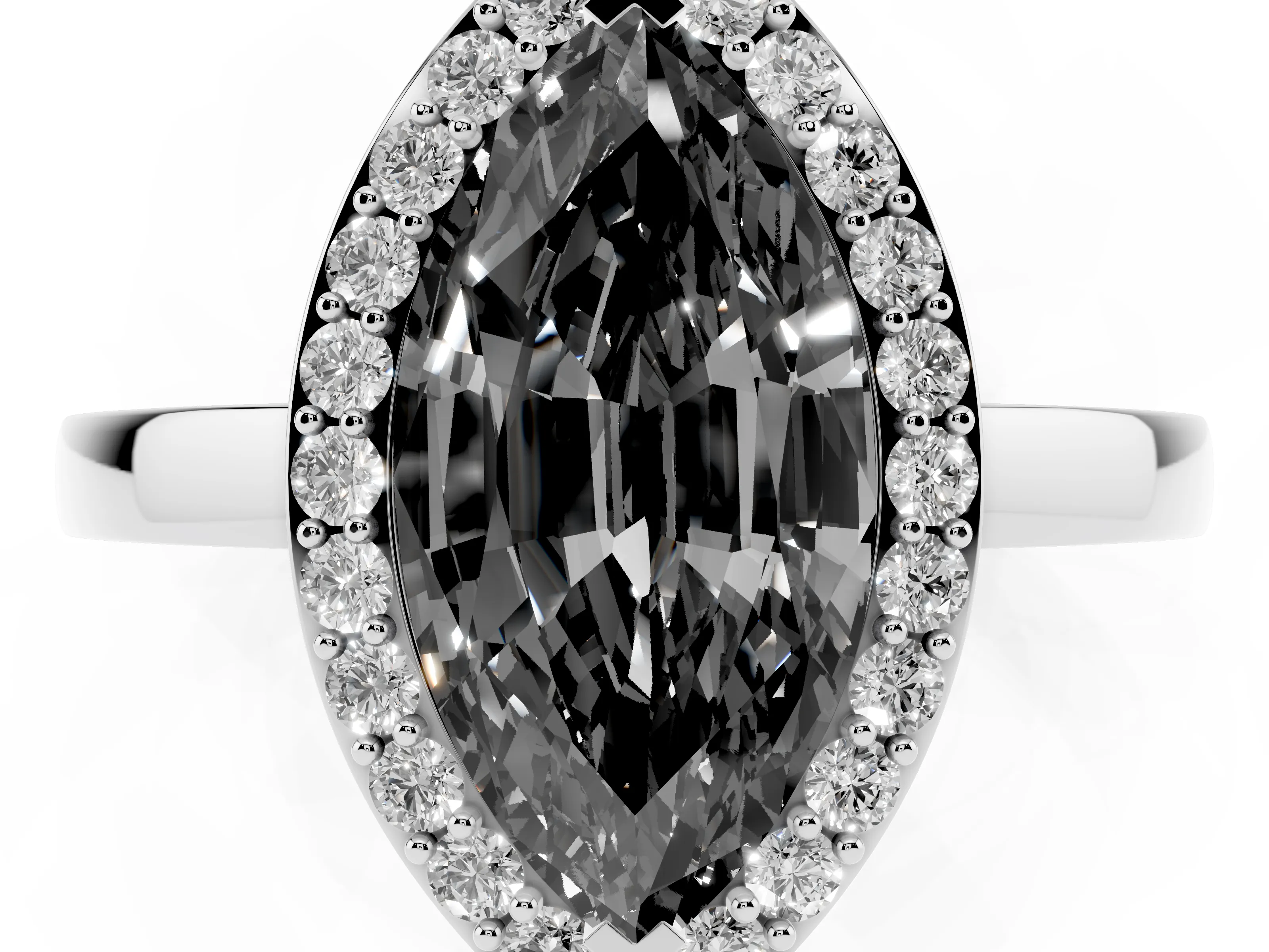 Fancy Black Marquise Cut Diamond Halo Ring Set in White gold with Solitaire Band and Prong Setting