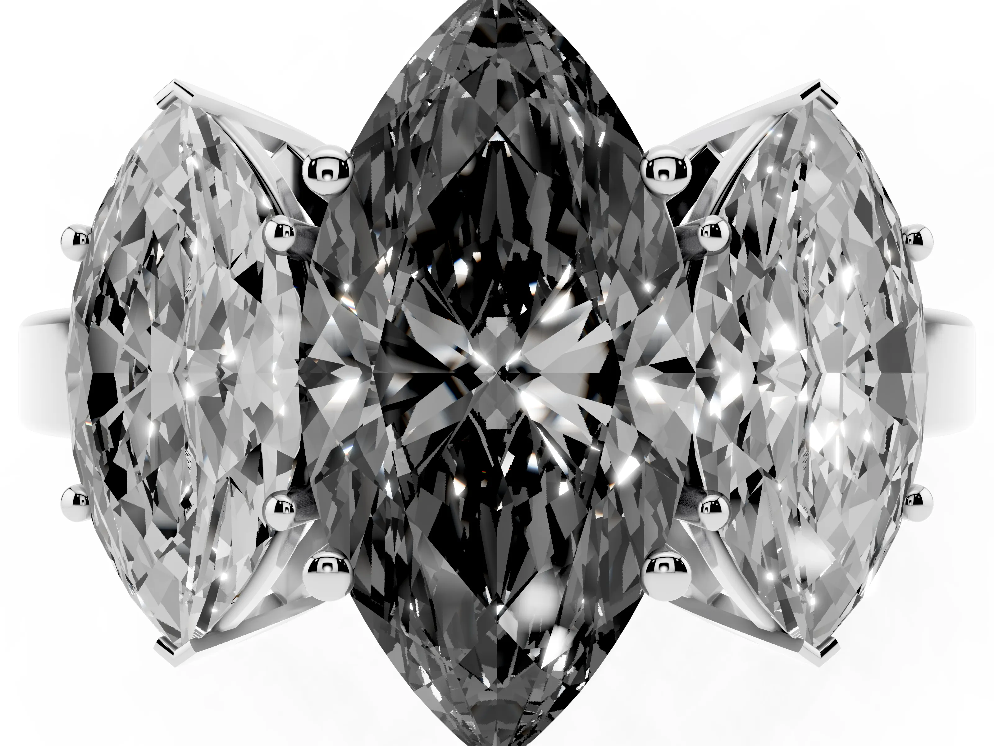Fancy Black Marquise Cut Diamond Three-Stone Engagement Ring Set in Platinum with Flat Band