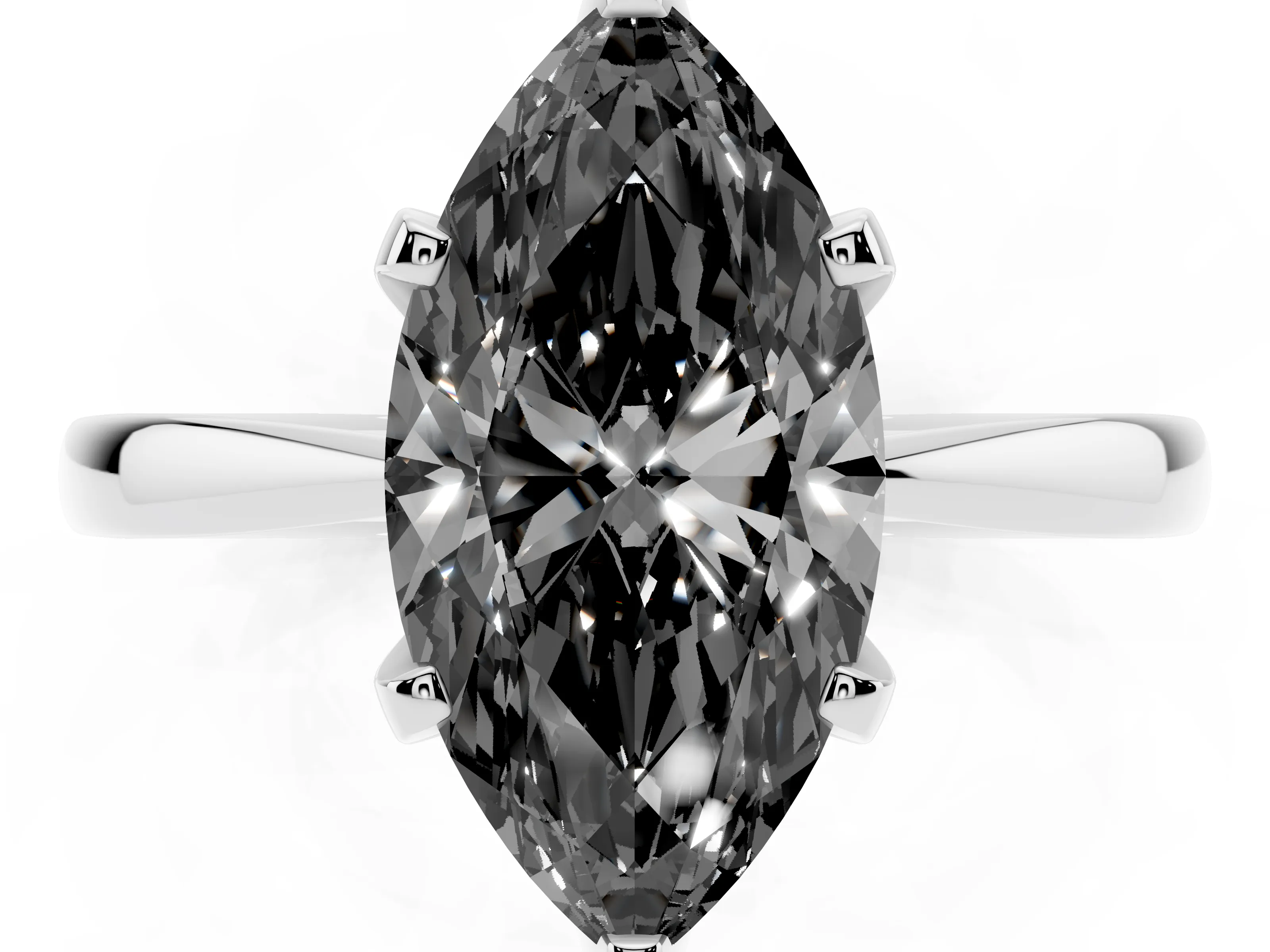 Fancy Black Marquise Cut Diamond Solitaire Engagement Ring Set in Platinum with Slim Tapered Solitaire Band