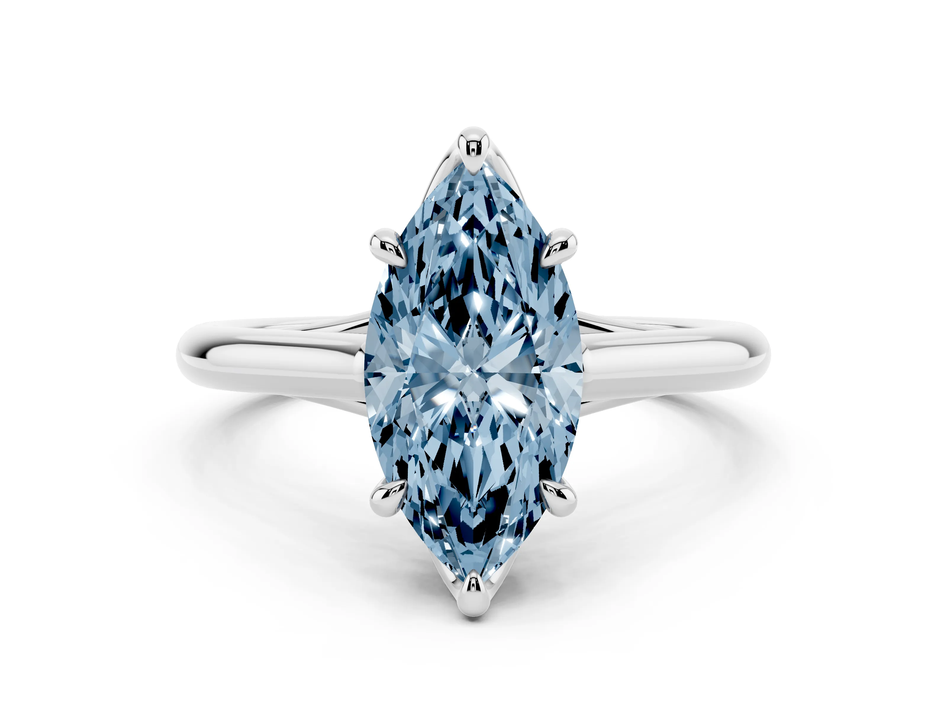 Fancy Blue Marquise Cut Diamond Solitaire Engagement Ring Set in Platinum with Prong Setting and Plain Classic Band