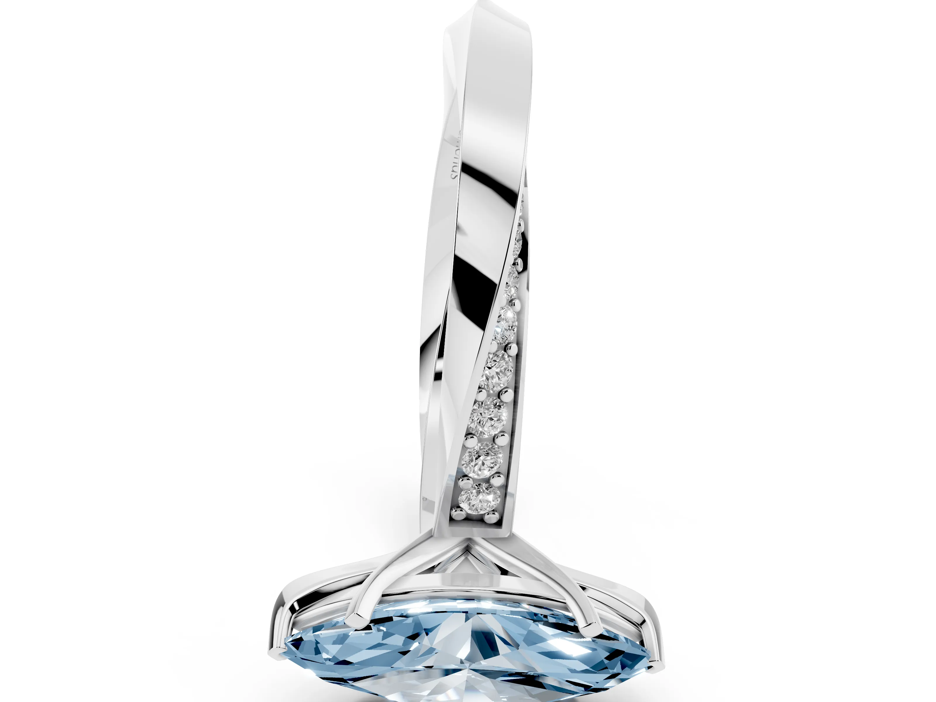 Fancy Blue Marquise Cut Diamond Engagement Ring Set in Platinum with Side Stone Accents and Prong Setting
