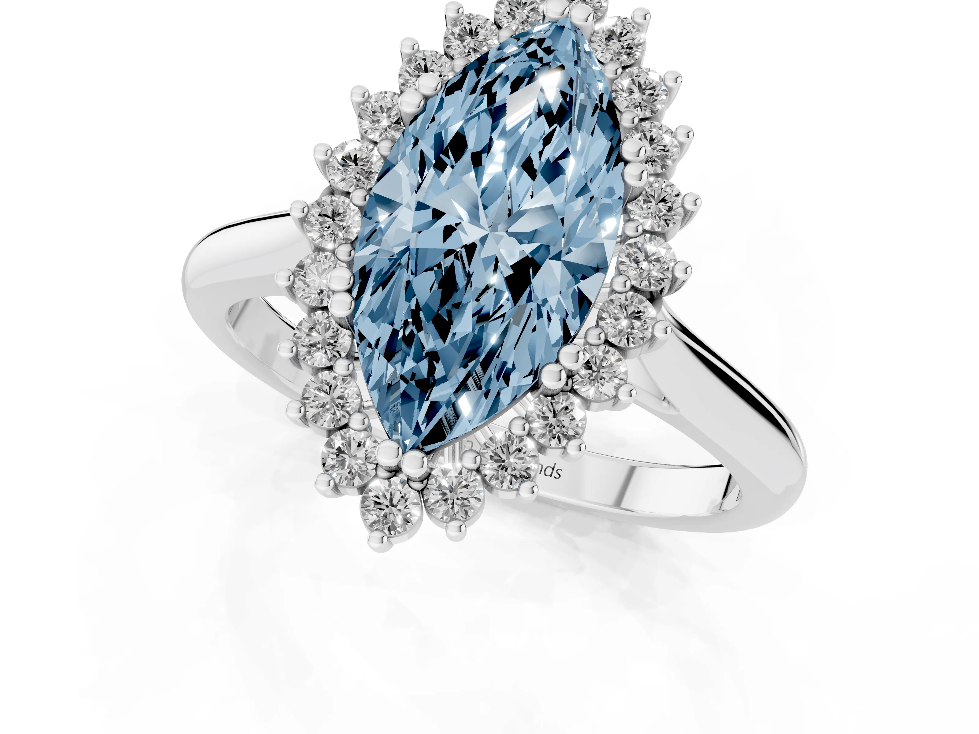 Fancy Blue Marquise Cut Diamond Halo Ring Set in Platinum with Plain Solitaire Band and Prong Setting