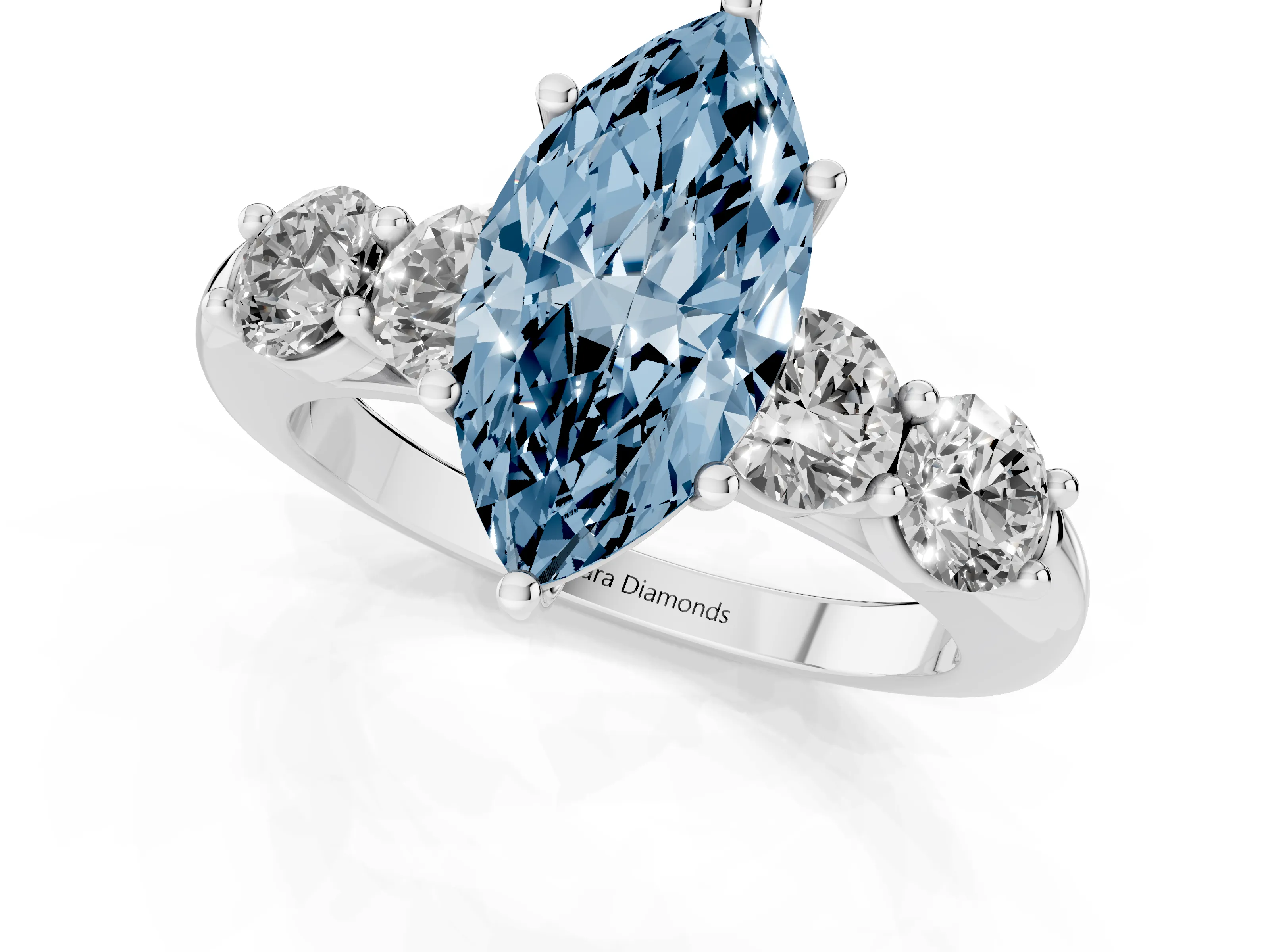 Fancy Blue Marquise Cut Diamond Five-Stone Prong Set Ring Set in White gold with Classic Band
