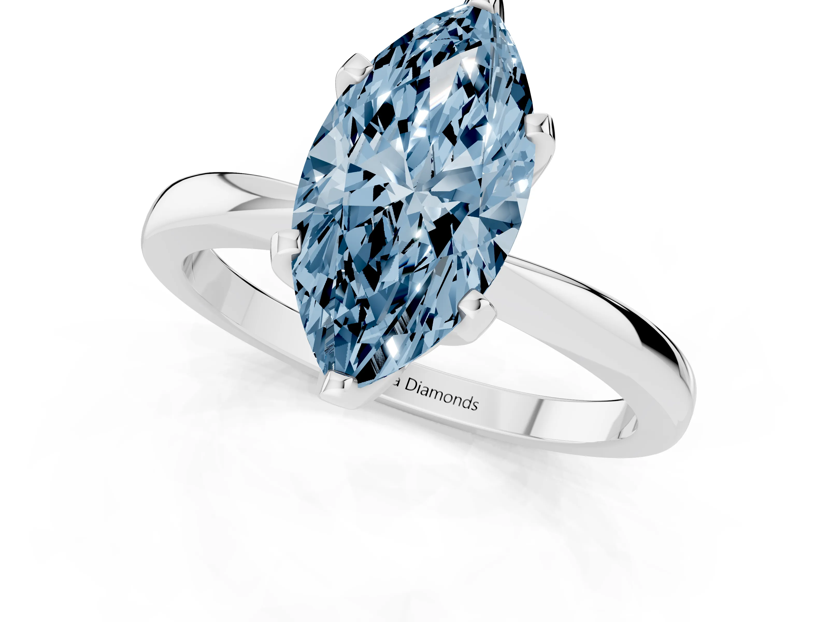 Fancy Blue Marquise Cut Diamond Solitaire Engagement Ring Set in Silver with Slim Tapered Solitaire Band