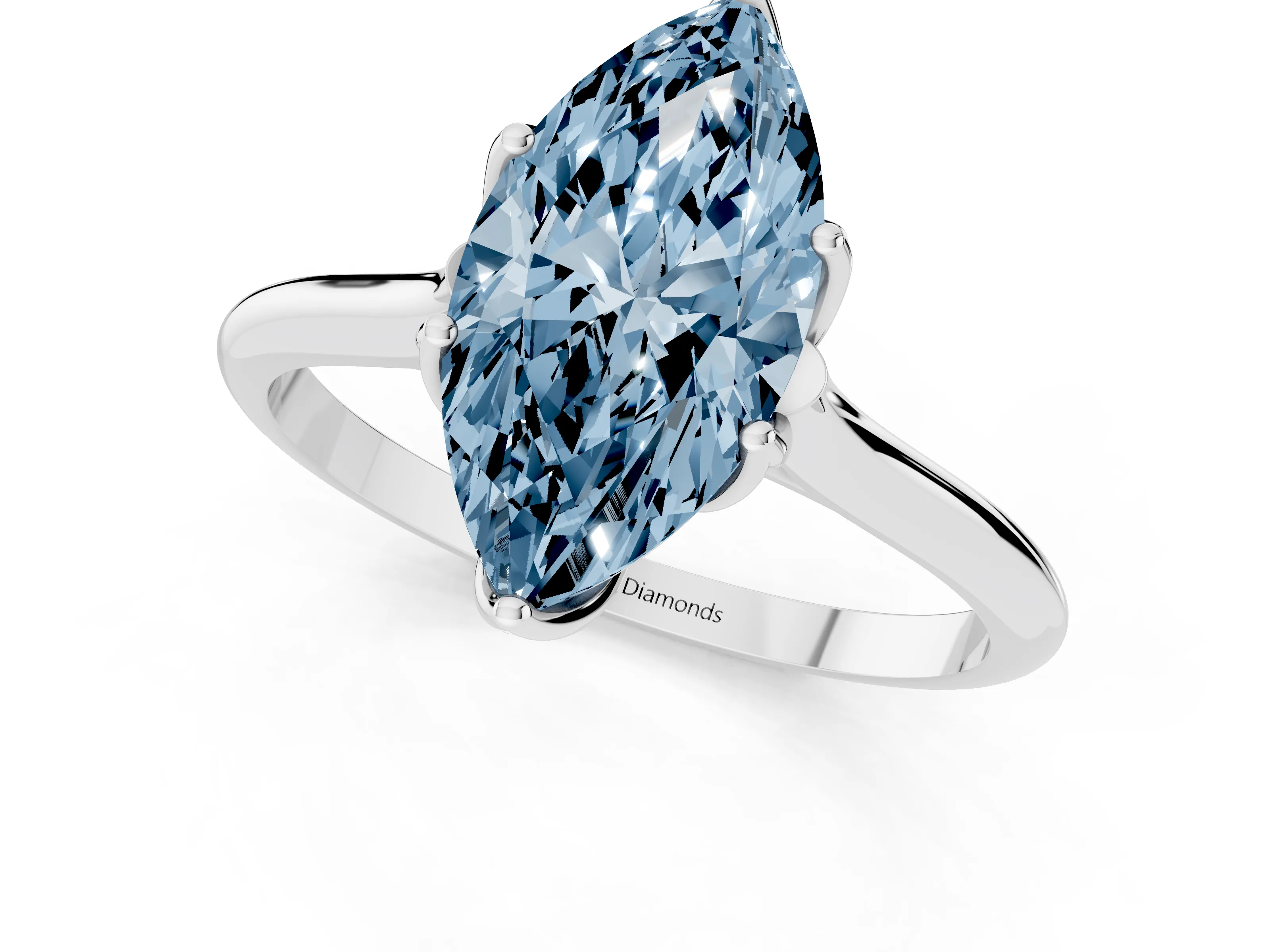Fancy Blue Marquise Cut Diamond Solitaire Cathedral Ring Set in Silver with Prong Setting