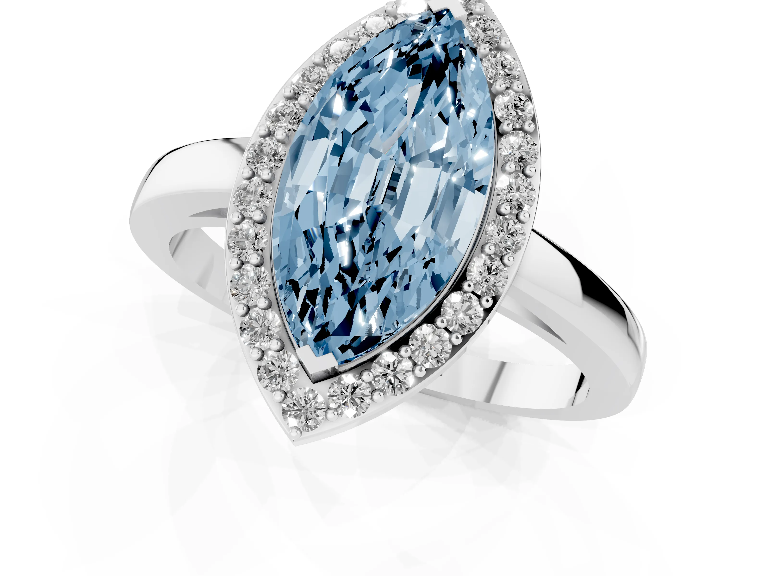 Fancy Blue Marquise Cut Diamond Halo Ring Set in Platinum with Solitaire Band and Prong Setting