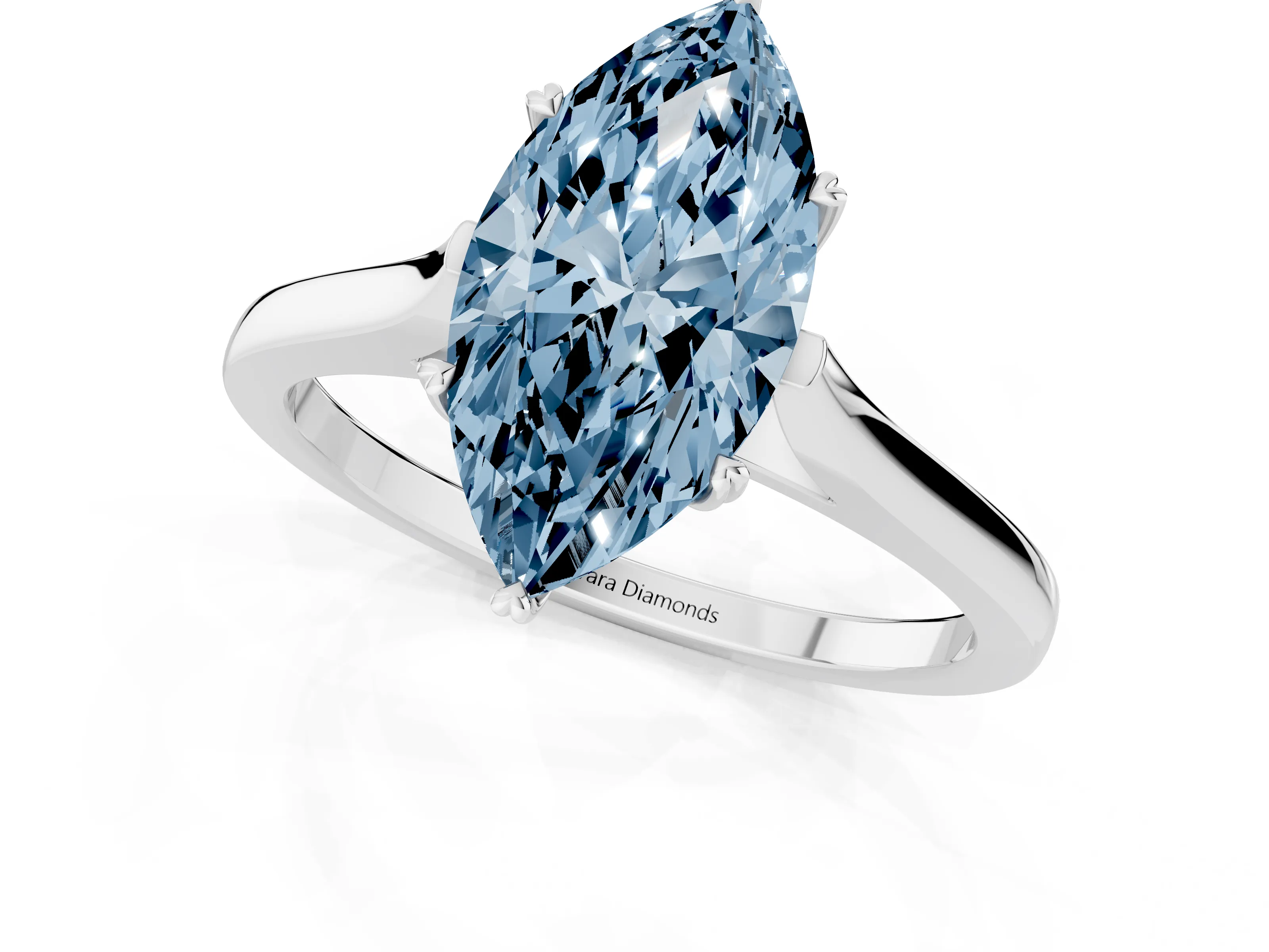 Fancy Blue Marquise Cut Diamond Solitaire Heart Prong Engagement Ring Set in Silver with Tapered Band