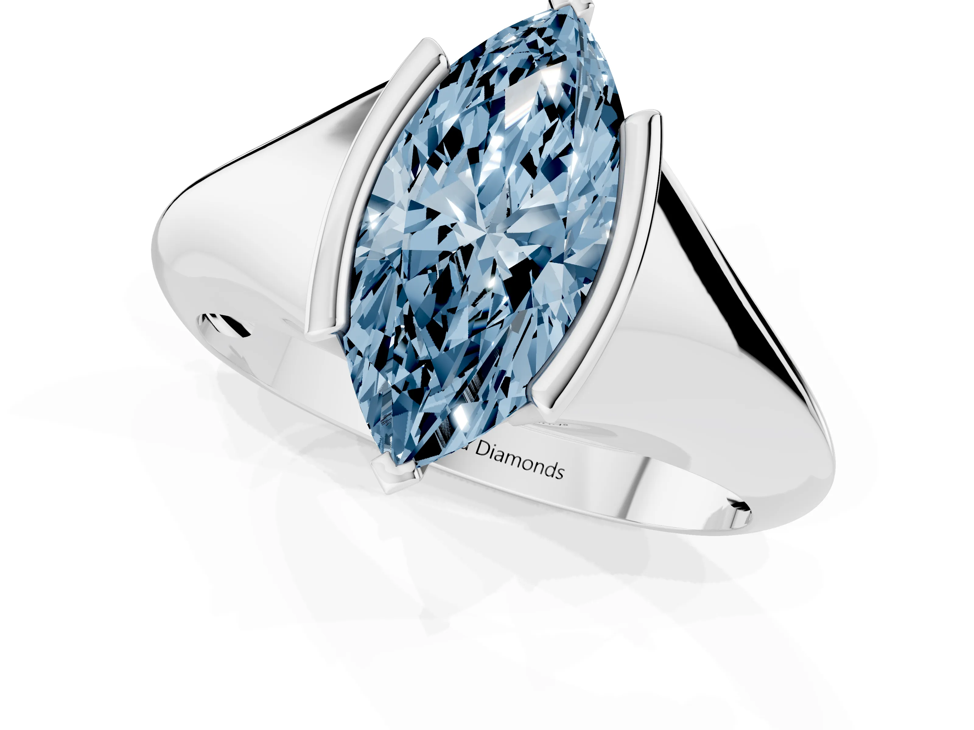 Fancy Blue Marquise Cut Diamond Solitaire Tension Set Ring Set in Platinum