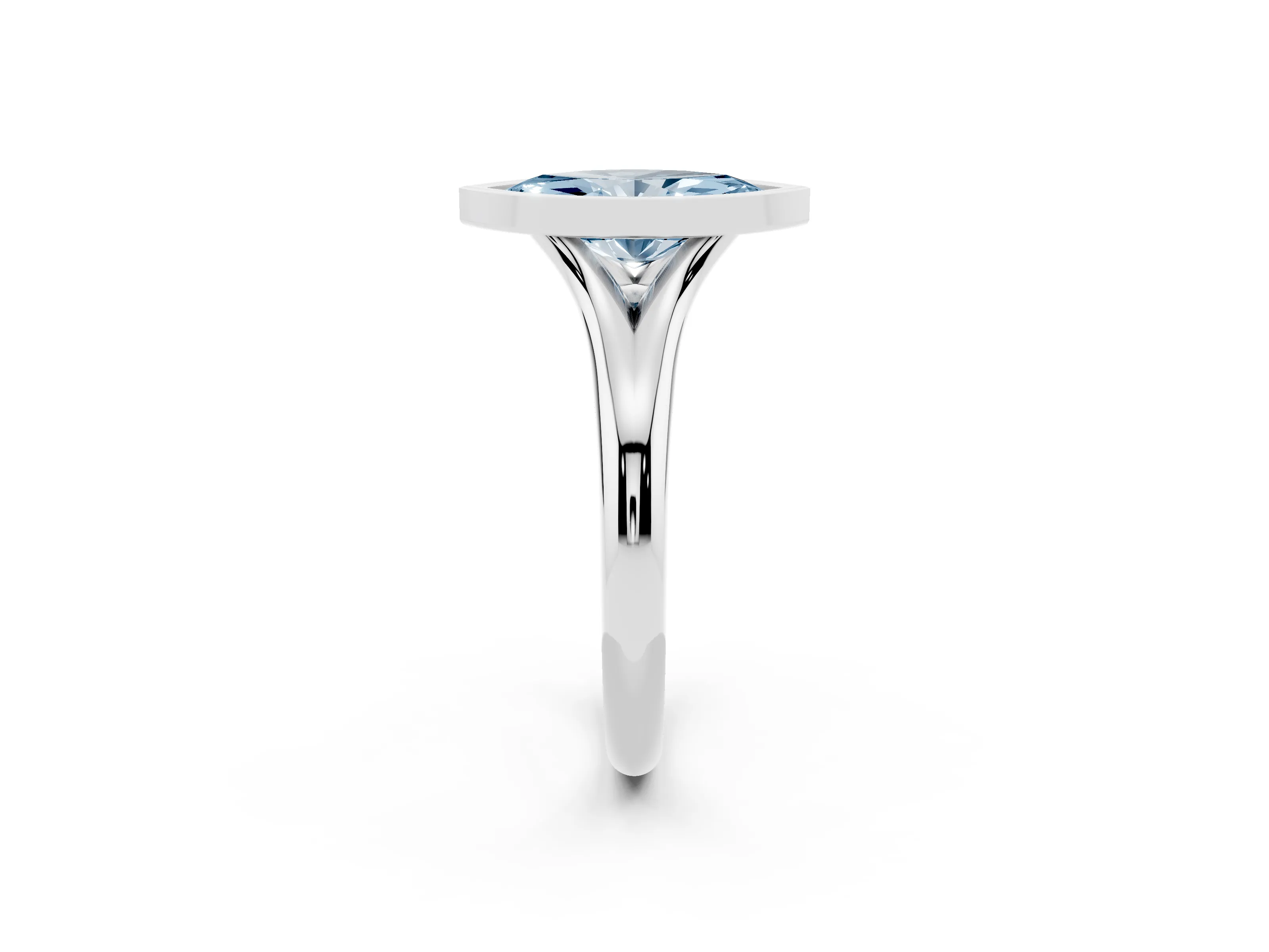 Fancy Blue Bezel Set Marquise Cut Diamond Solitaire Ring Set in Platinum with Smooth Band