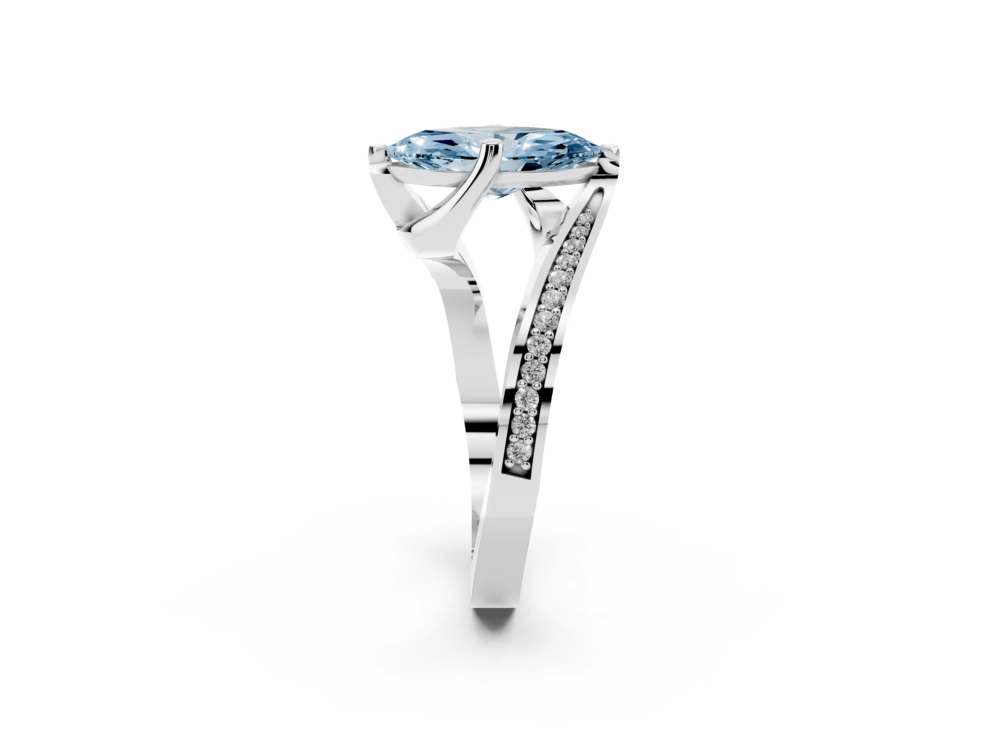 Fancy Blue Marquise Cut Diamond Solitaire Ring Set in Platinum with Intertwined Pavé Twist Band