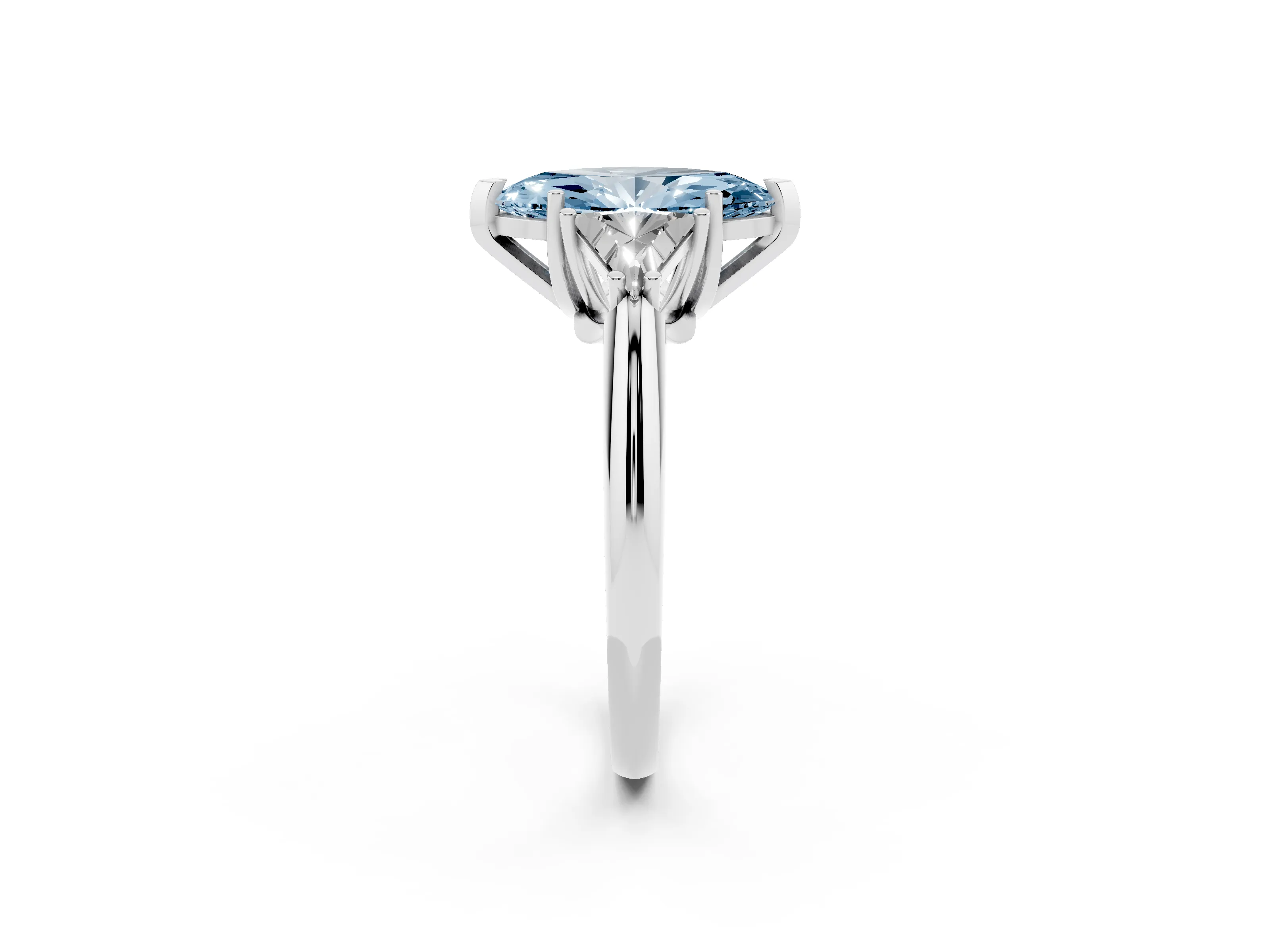 Fancy Blue Marquise Cut Diamond Three-Stone Engagement Ring Set in Platinum with Trillion Side Stones