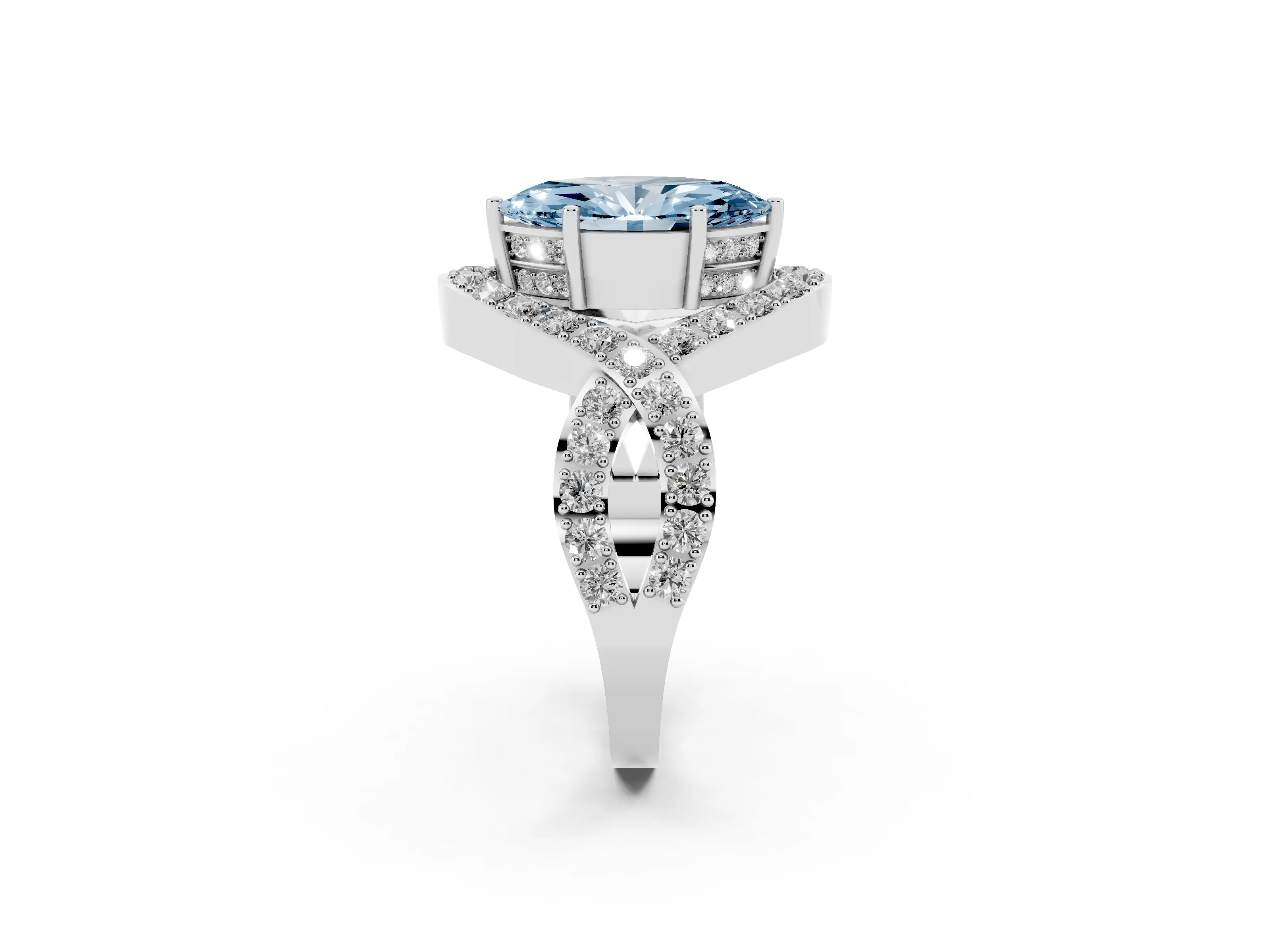 Fancy Blue Marquise Cut Diamond Solitaire Twist Band Pavé Engagement Ring Set in Silver