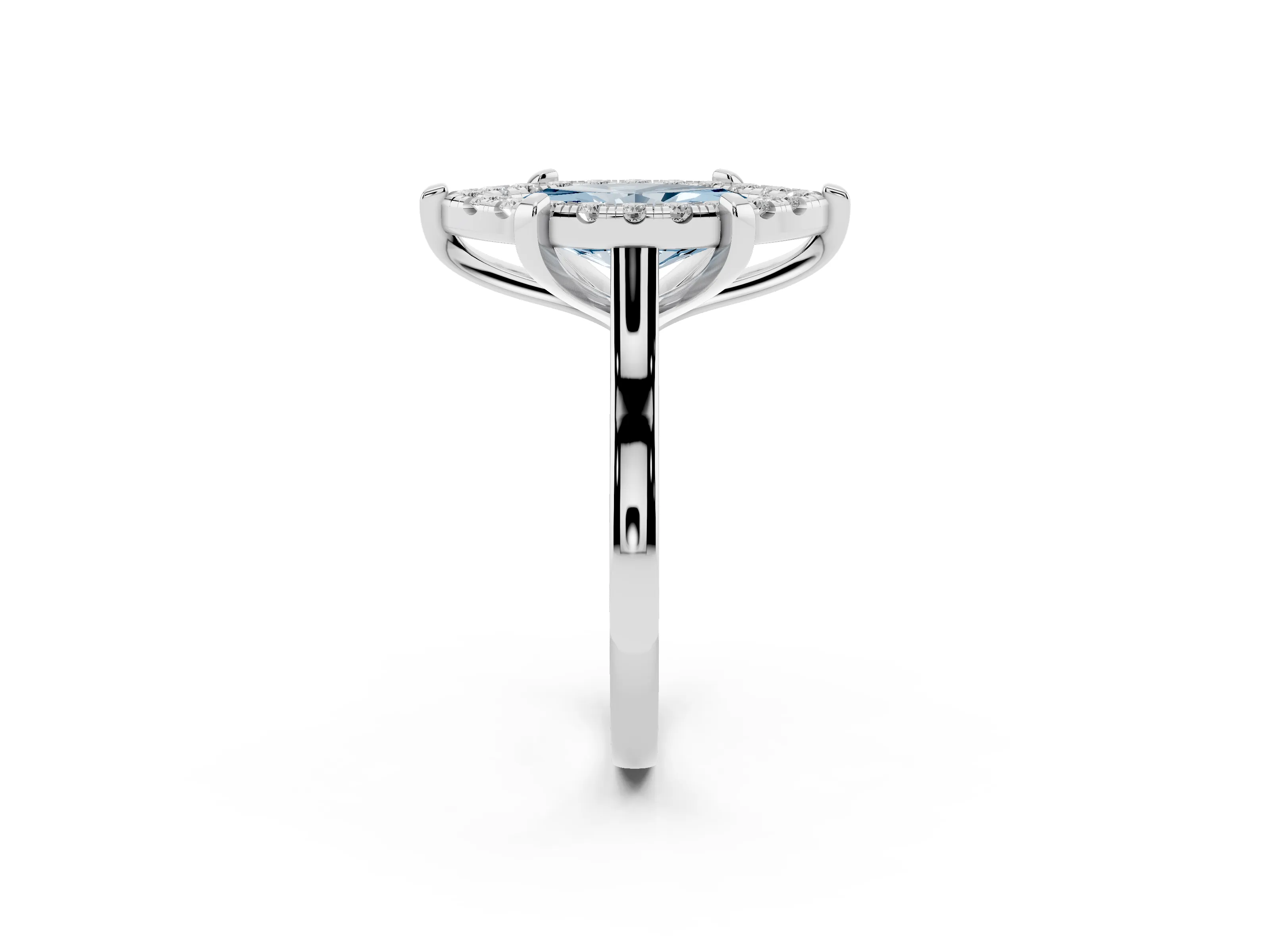 Fancy Blue Marquise Cut Diamond Cluster Halo Solitaire Ring Set in Silver with Prong Setting