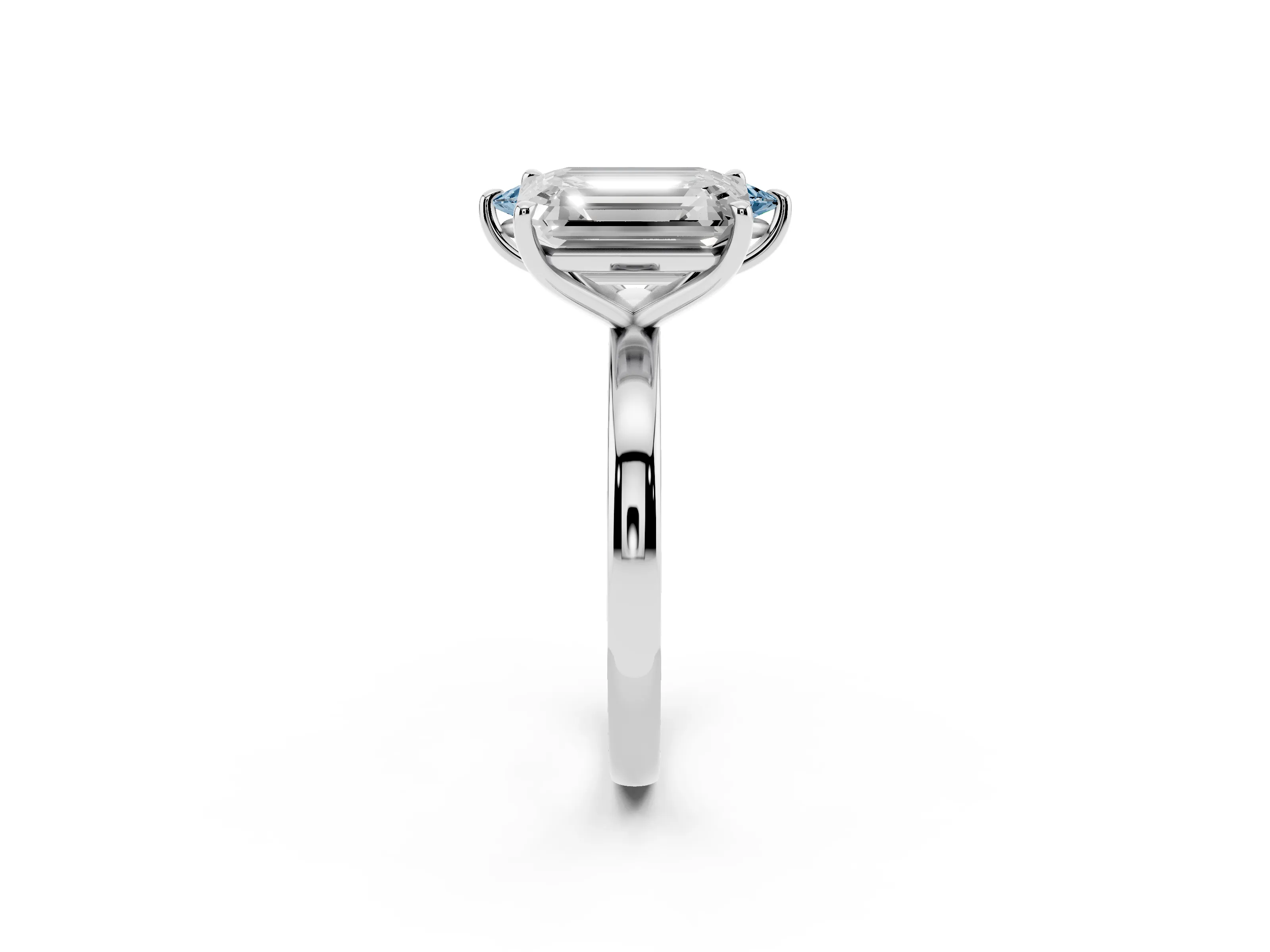 Fancy Blue Marquise Cut and Emerald Cut Toi Moi Ring Set in White gold with Prong Setting