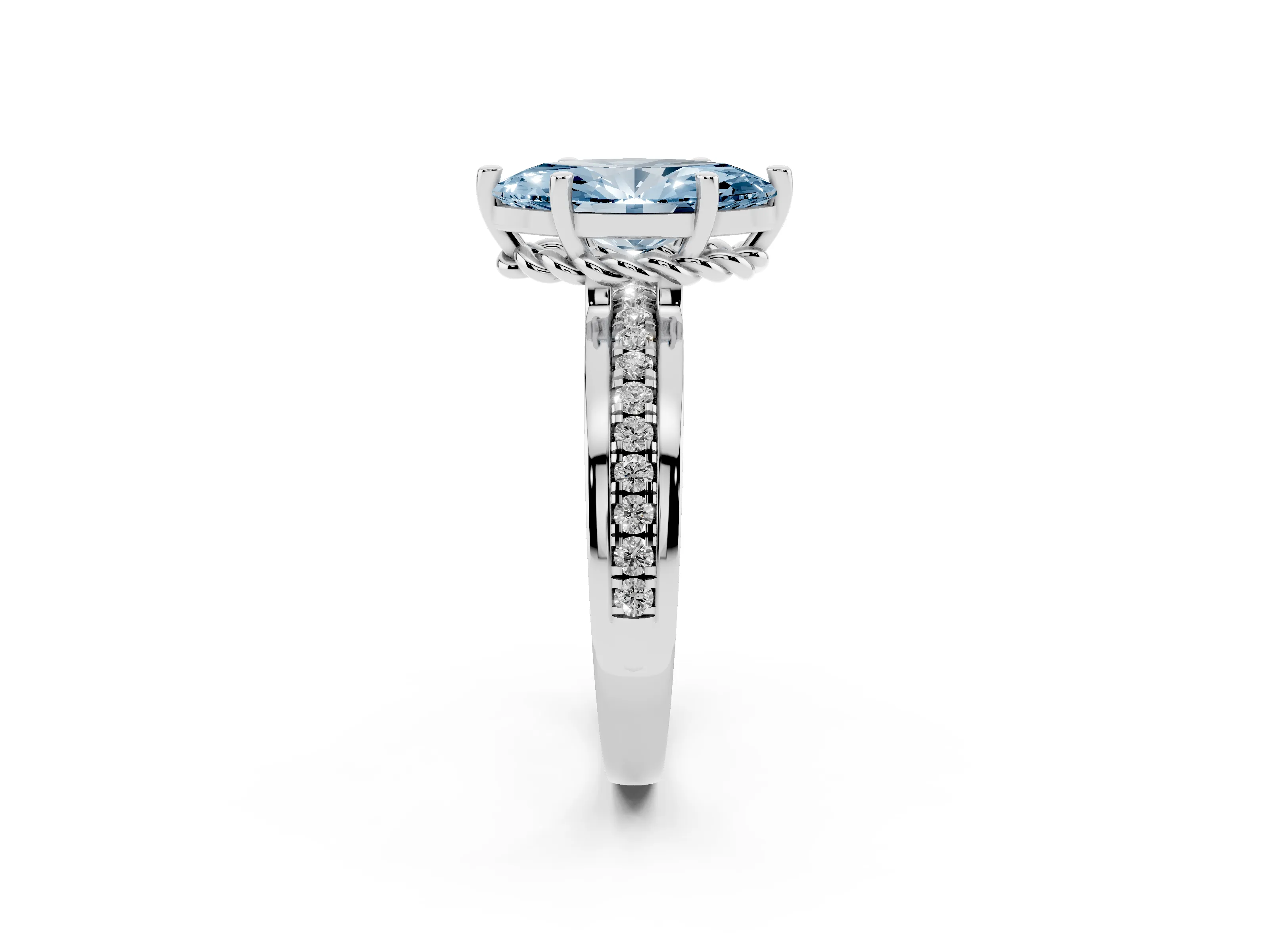 Fancy Blue Marquise Cut Diamond Solitaire Ring Set in Platinum with Channel Set Band and Prong Setting