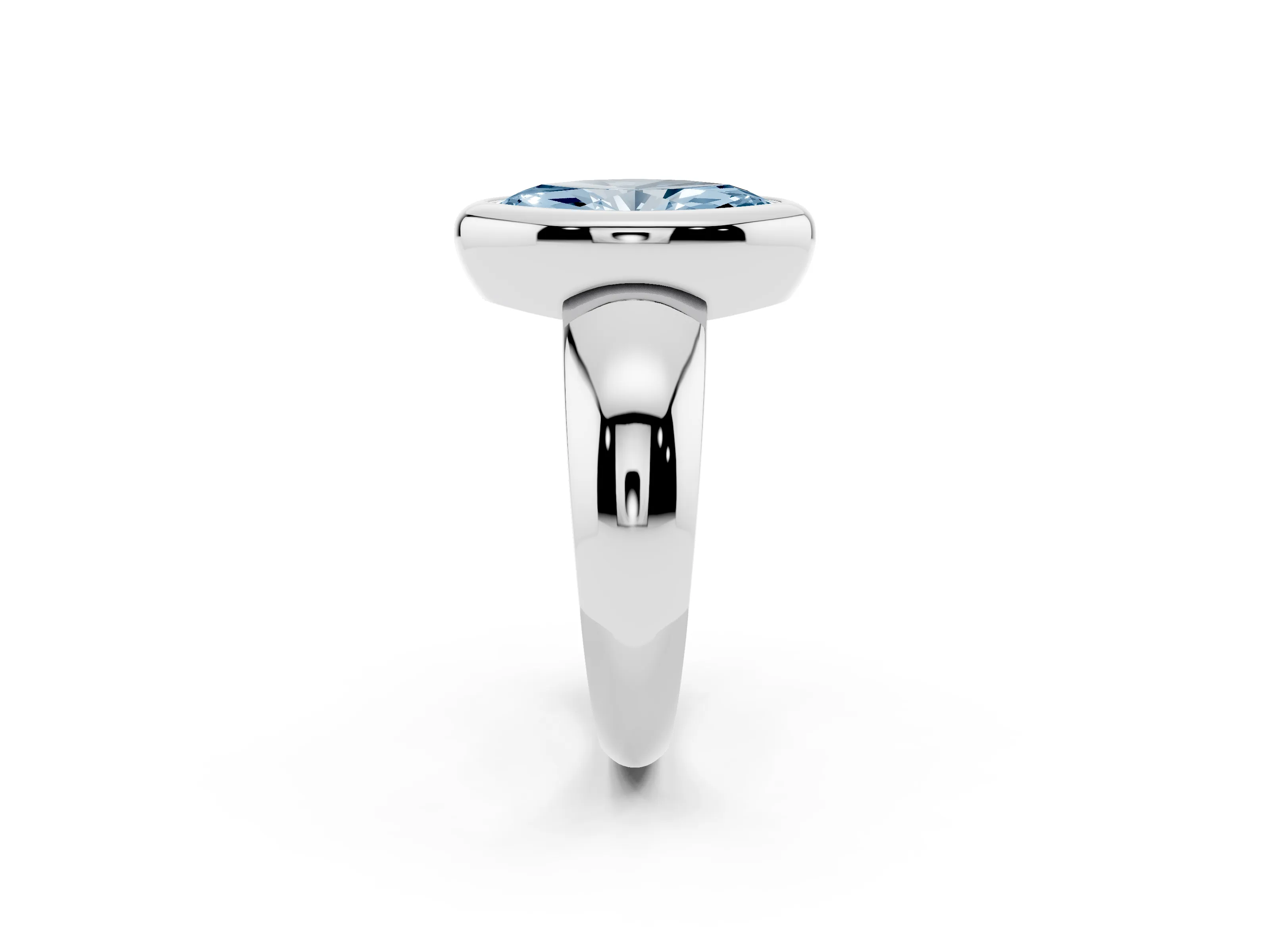 Fancy Blue Bezel Set Marquise Cut Diamond Solitaire Ring Set in Silver with Wide Band