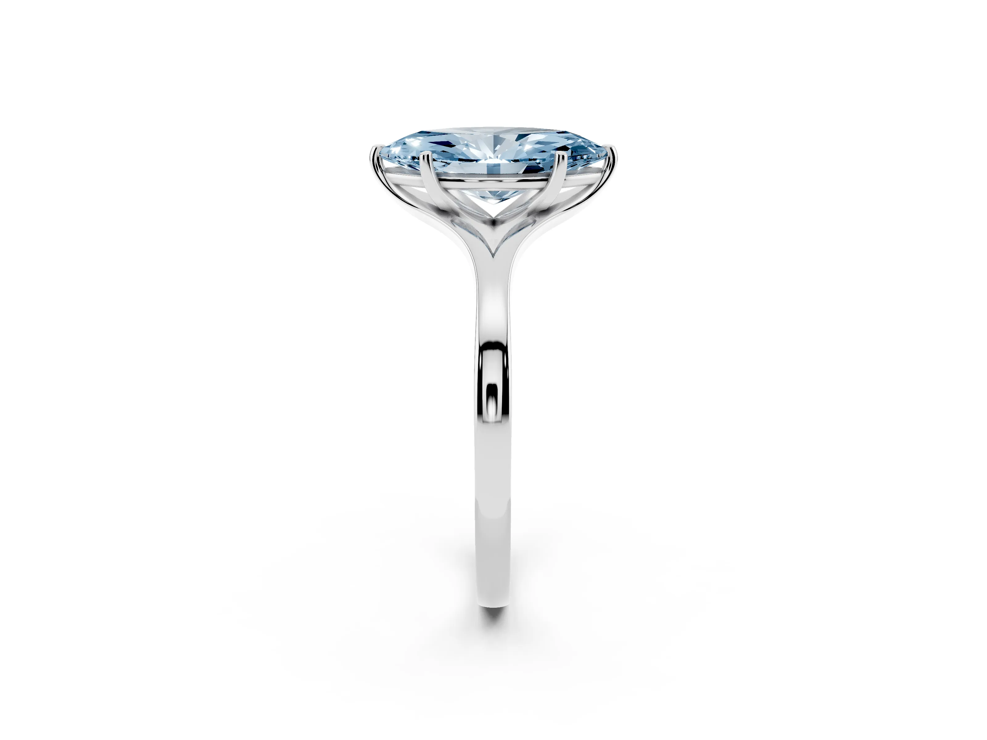 Fancy Blue Marquise Cut Diamond Solitaire Ring Set in Platinum with Polished Tapered Band and Prong Setting