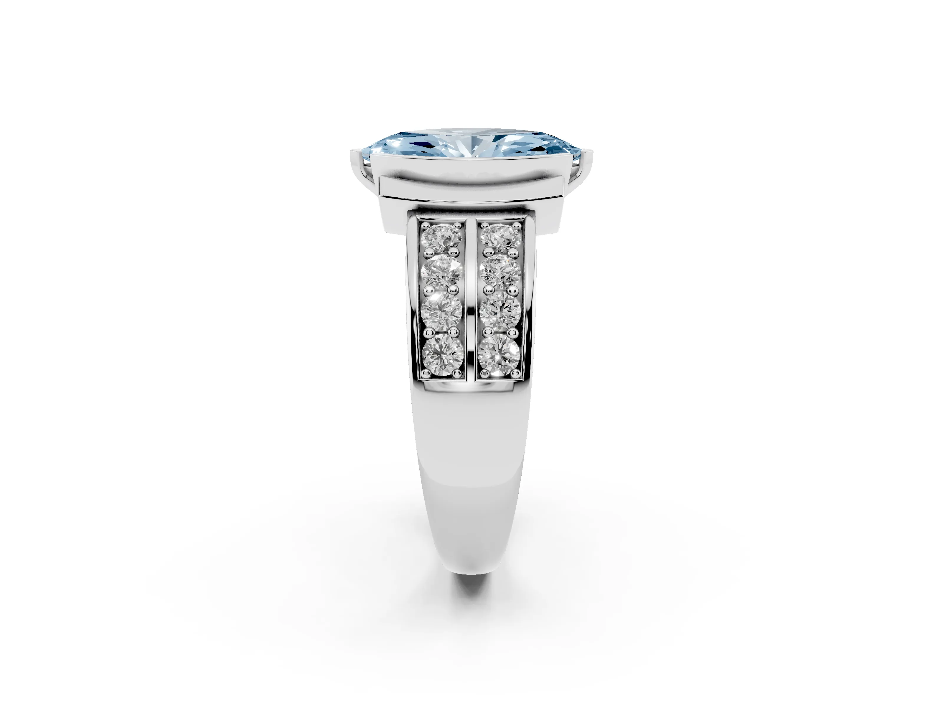 Fancy Blue Marquise Cut Diamond Wide Channel Set Band Ring Set in White gold with Bezel Setting