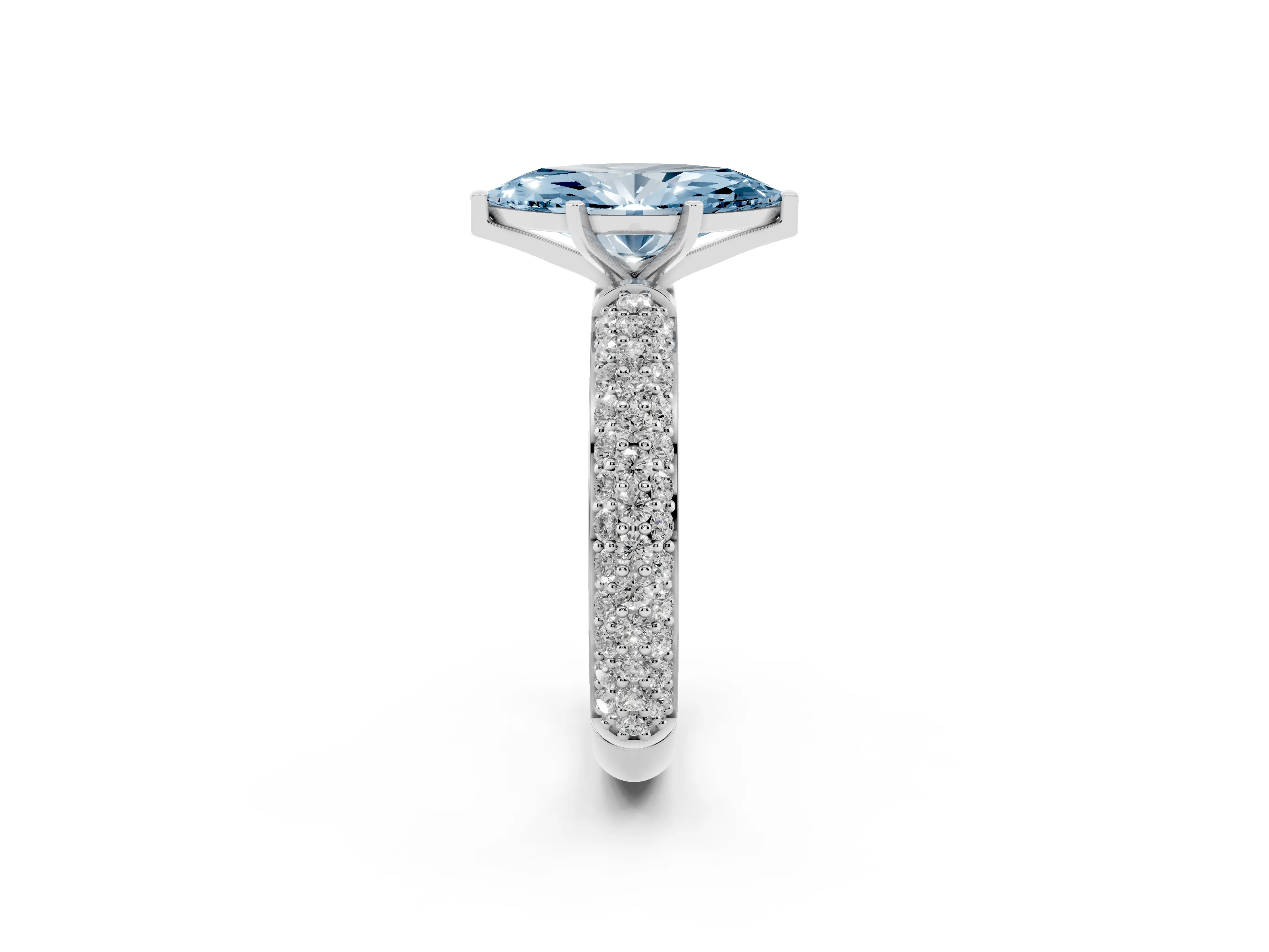 Fancy Blue Marquise Cut Diamond Solitaire Ring Set in White gold with Prong Setting and Pavé-Set Band