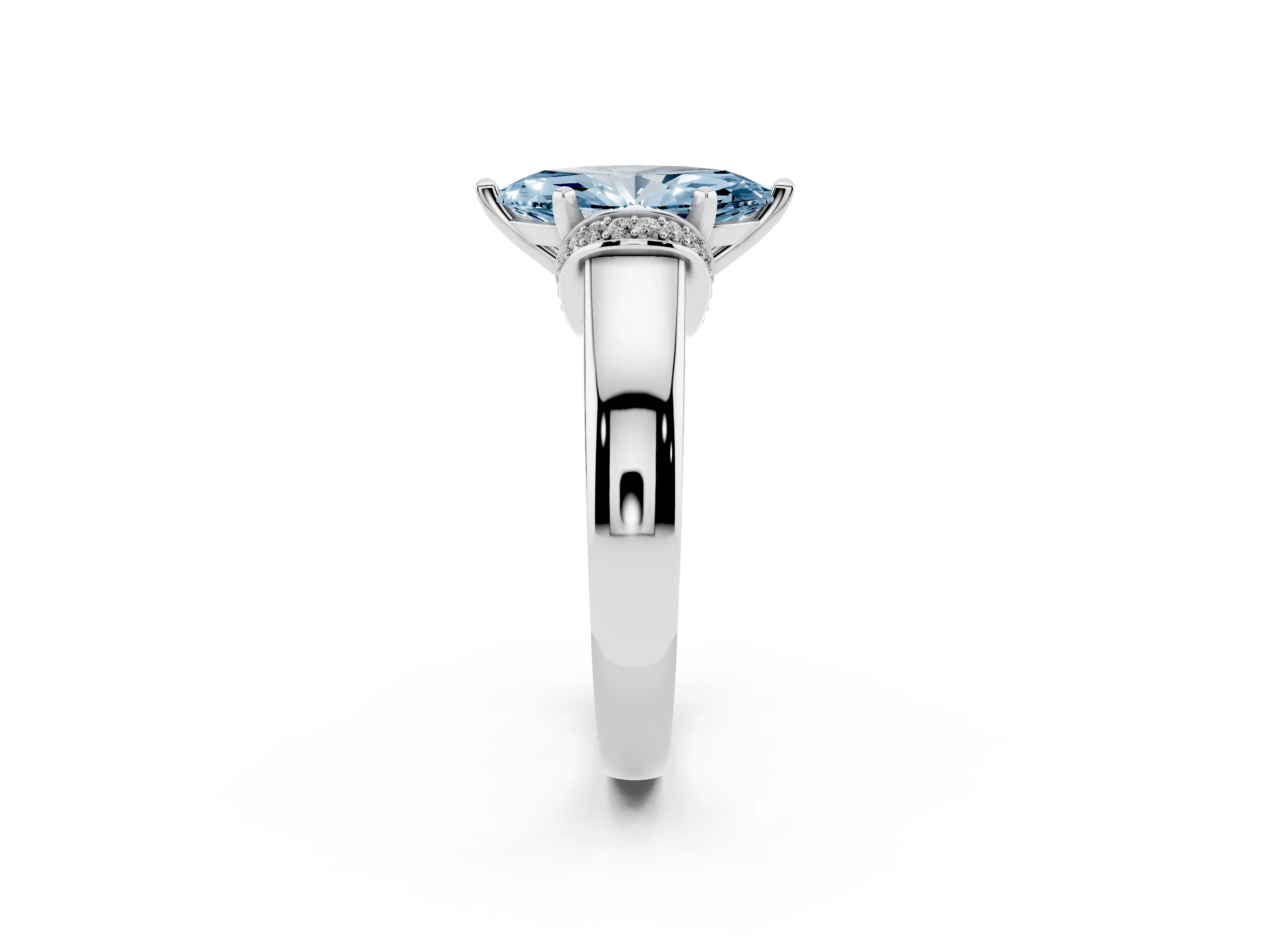 Fancy Blue Marquise Cut Diamond Pavé Band Solitaire Ring Set in Silver with Prong Setting