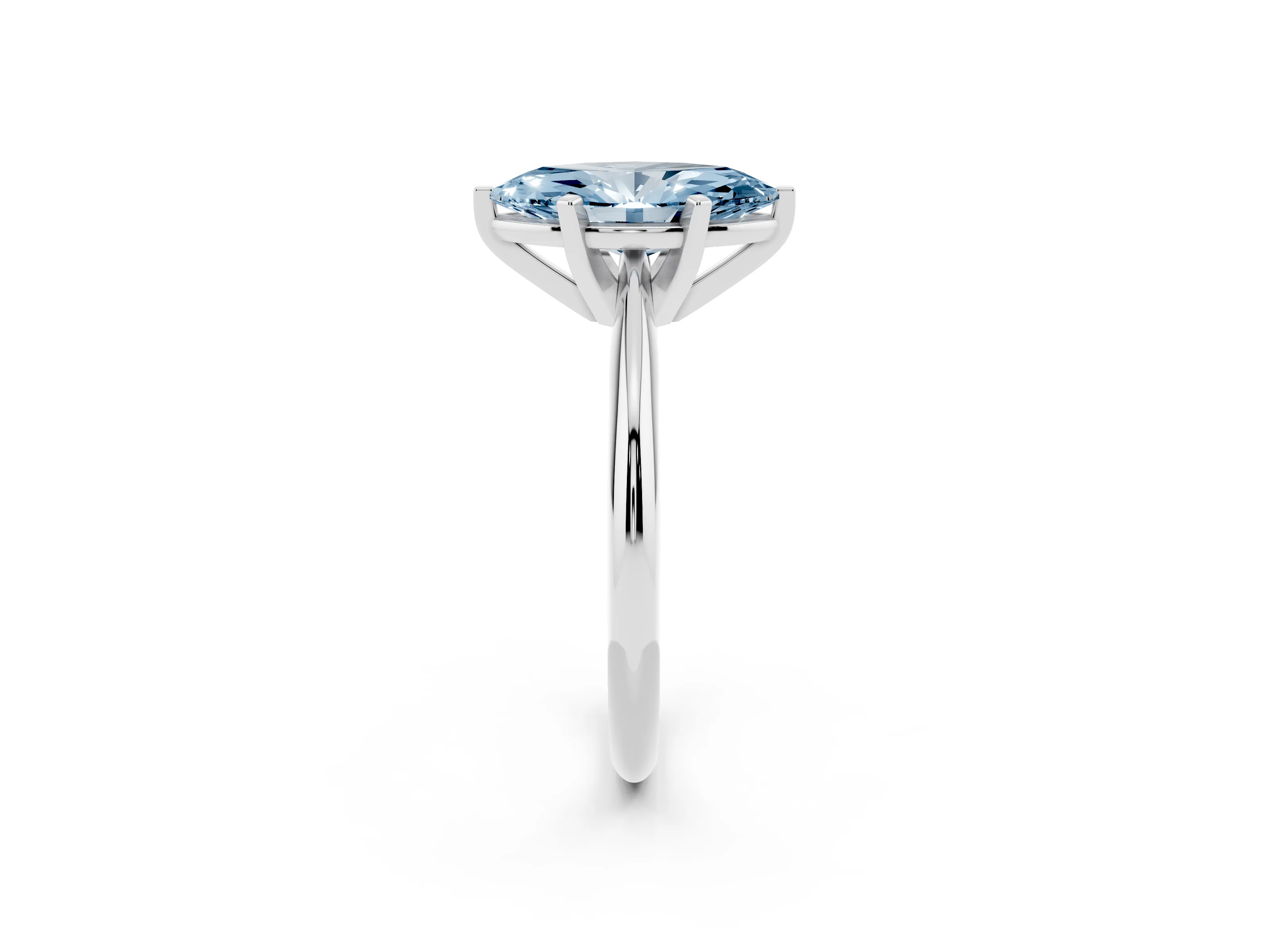 Fancy Blue Marquise Cut Diamond Solitaire Ring Set in Platinum with Prong Setting on a Plain Round Band