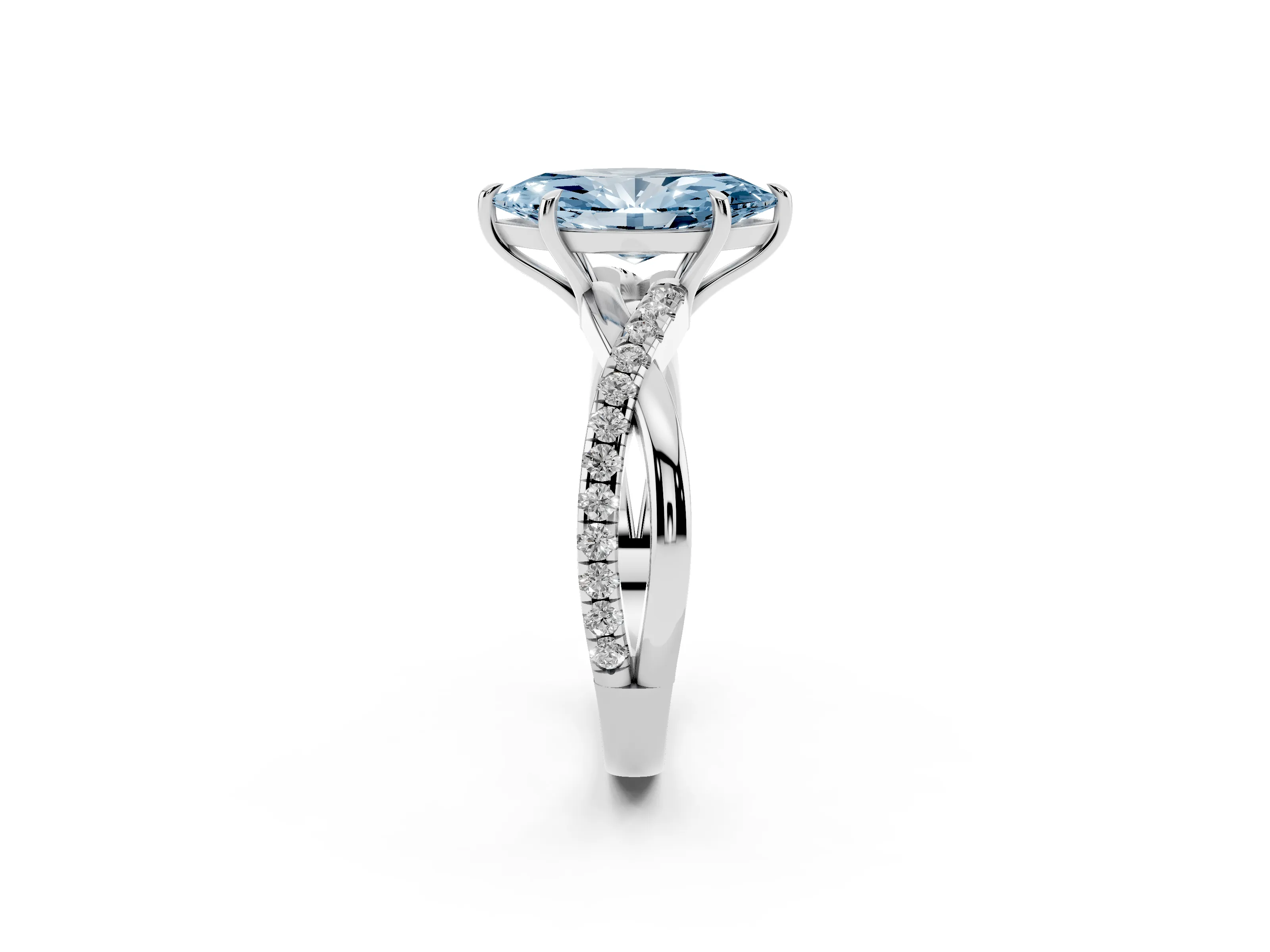 Fancy Blue Marquise Cut Diamond Twisted Pavé Band Ring Set in Platinum with Prong Setting