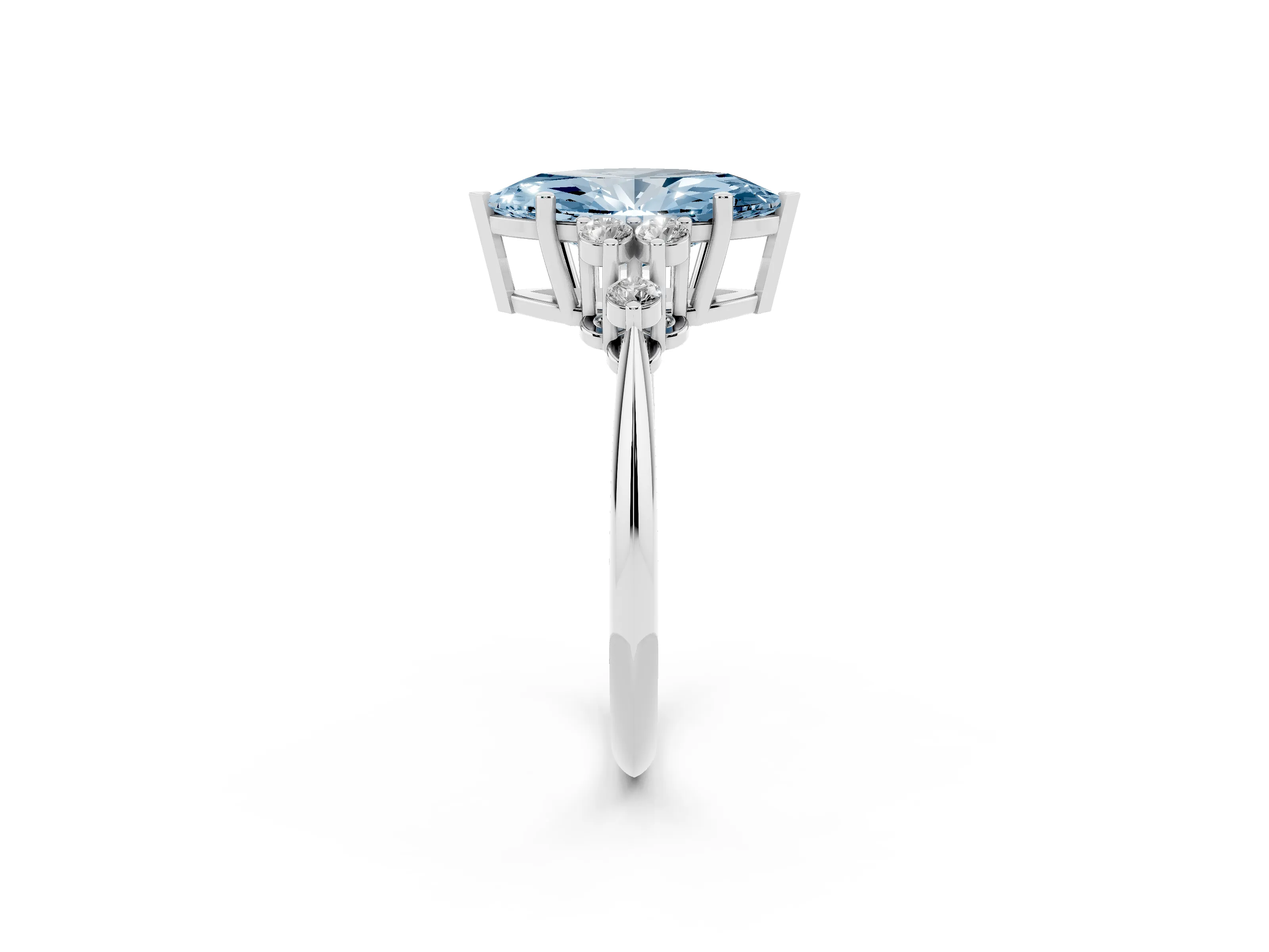 Fancy Blue Marquise Cut Diamond Cluster Ring Set in Silver with Plain Band and Prong Setting