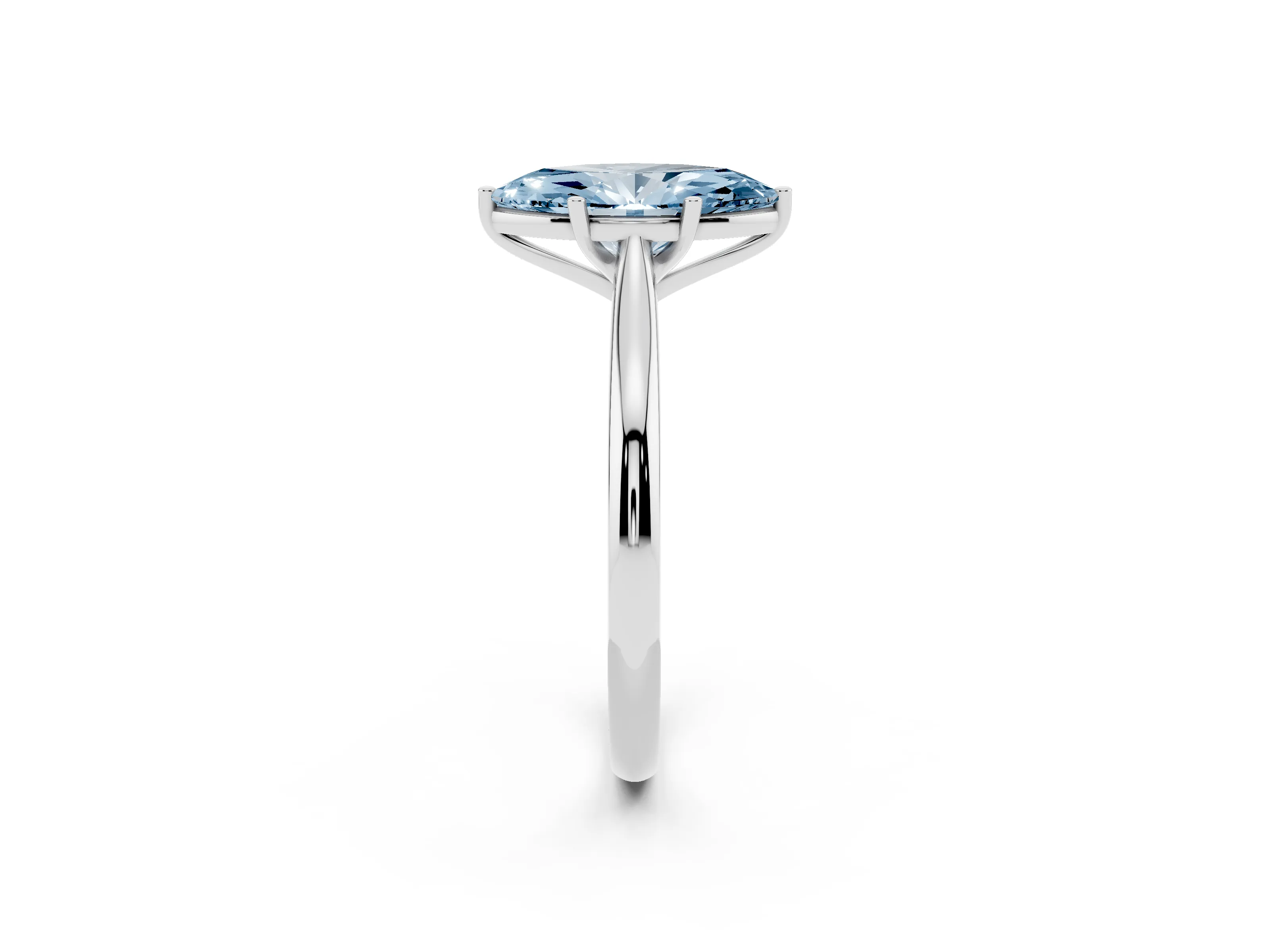 Fancy Blue Marquise Cut Diamond Solitaire Ring Set in Platinum with Cathedral Band and Prong Setting