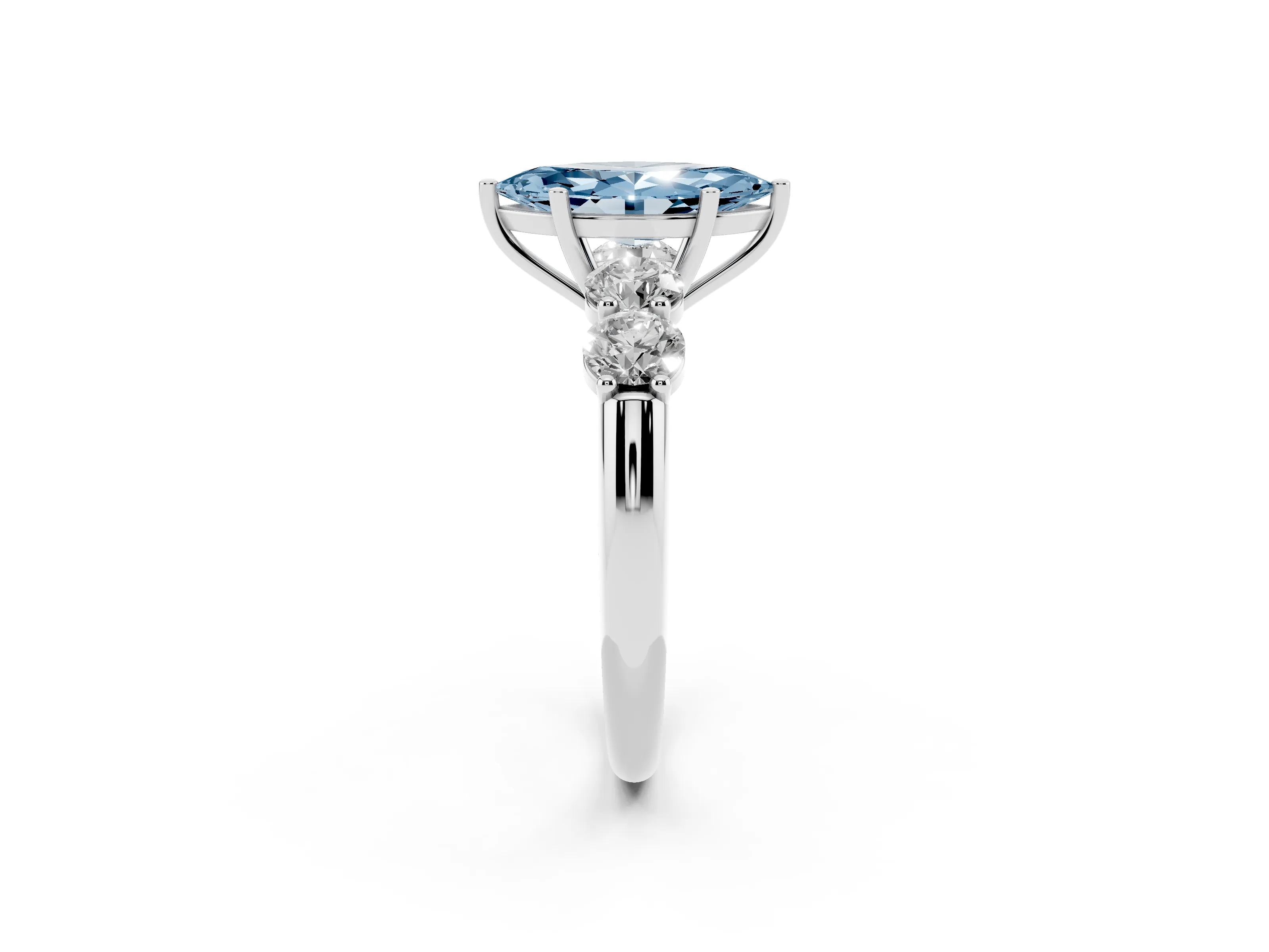 Fancy Blue Marquise Cut Diamond Five-Stone Prong Set Ring Set in White gold with Classic Band